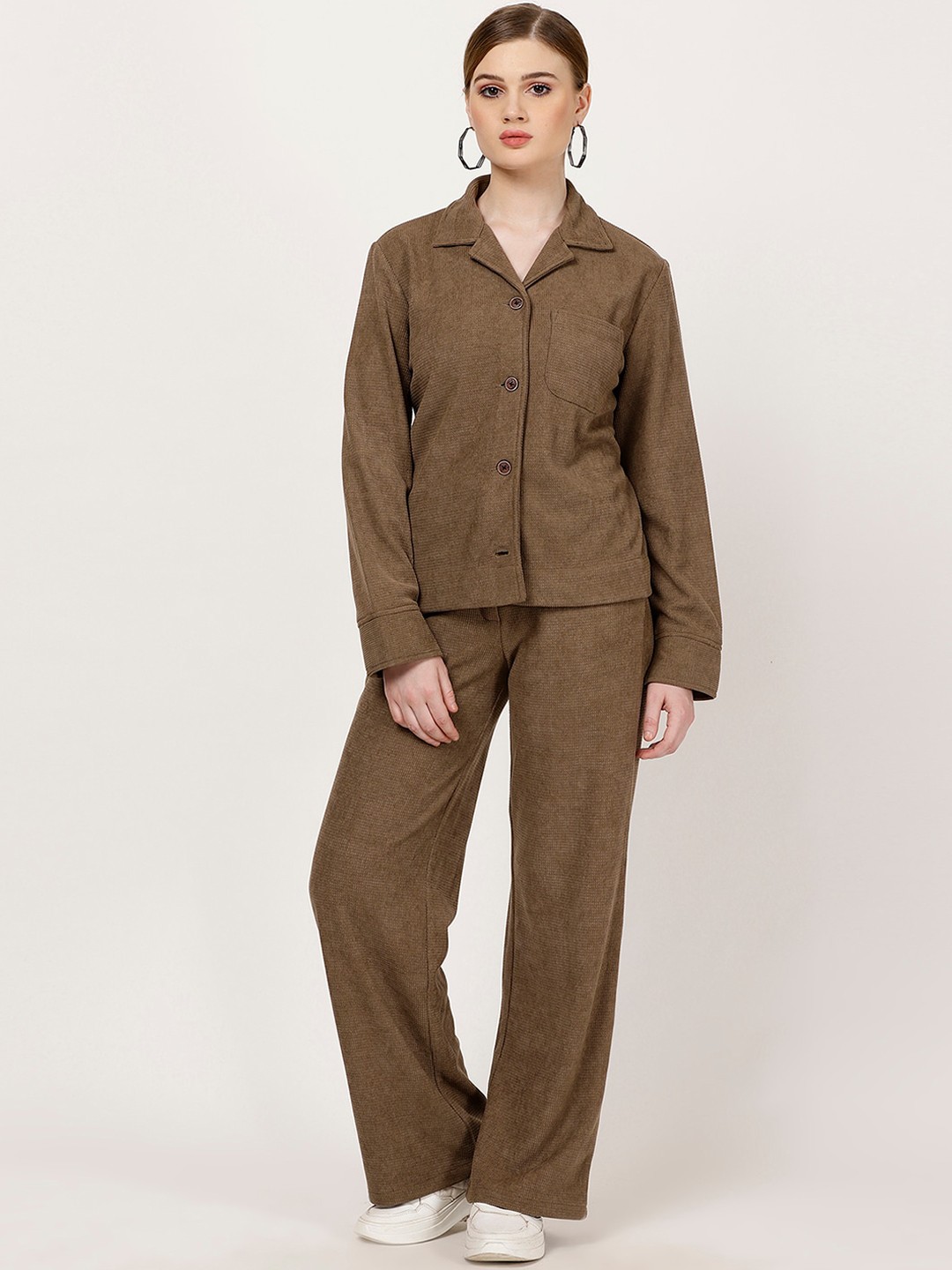 

FUTURO Shirt Collar Cotton Shirt With Trousers, Coffee brown