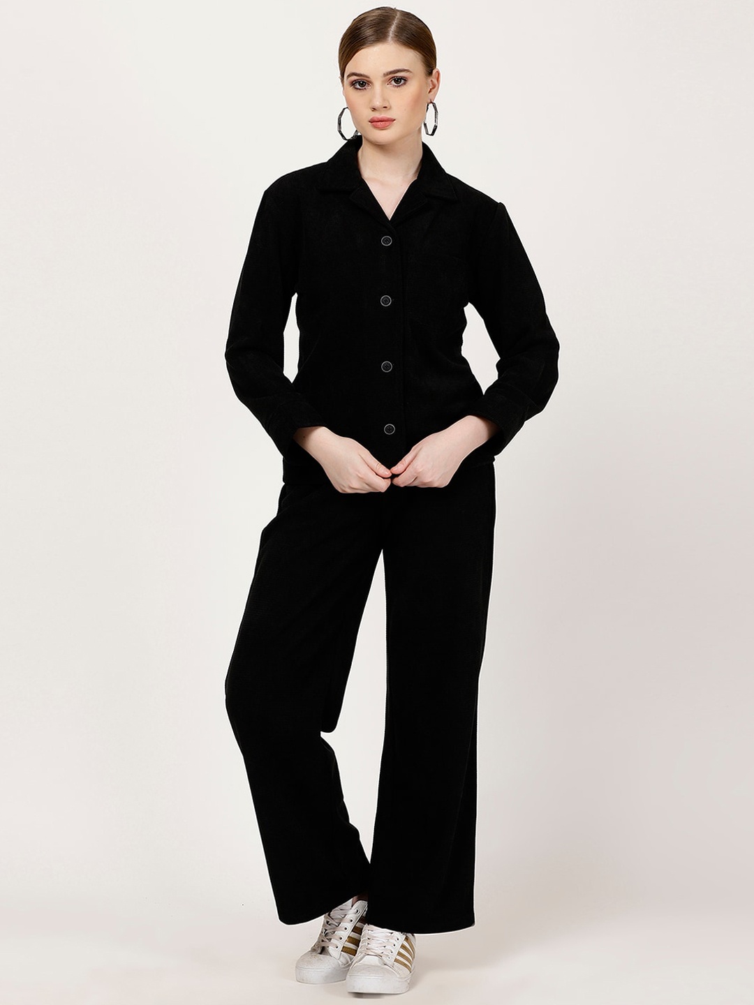 

FUTURO Shirt Collar Cotton Shirt With Trousers, Black