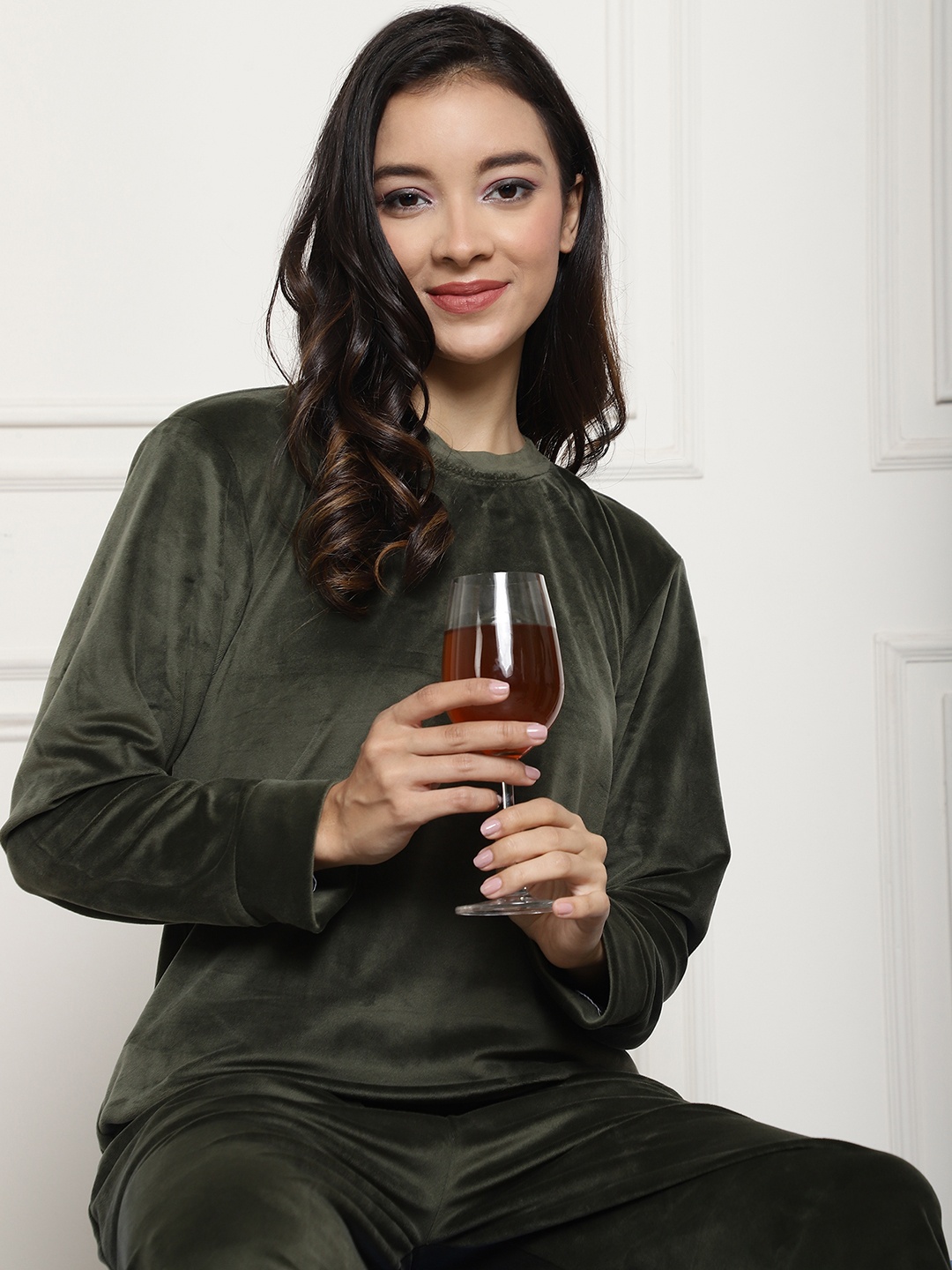 

Jinfo Long Sleeves Velvet Night suit, Olive