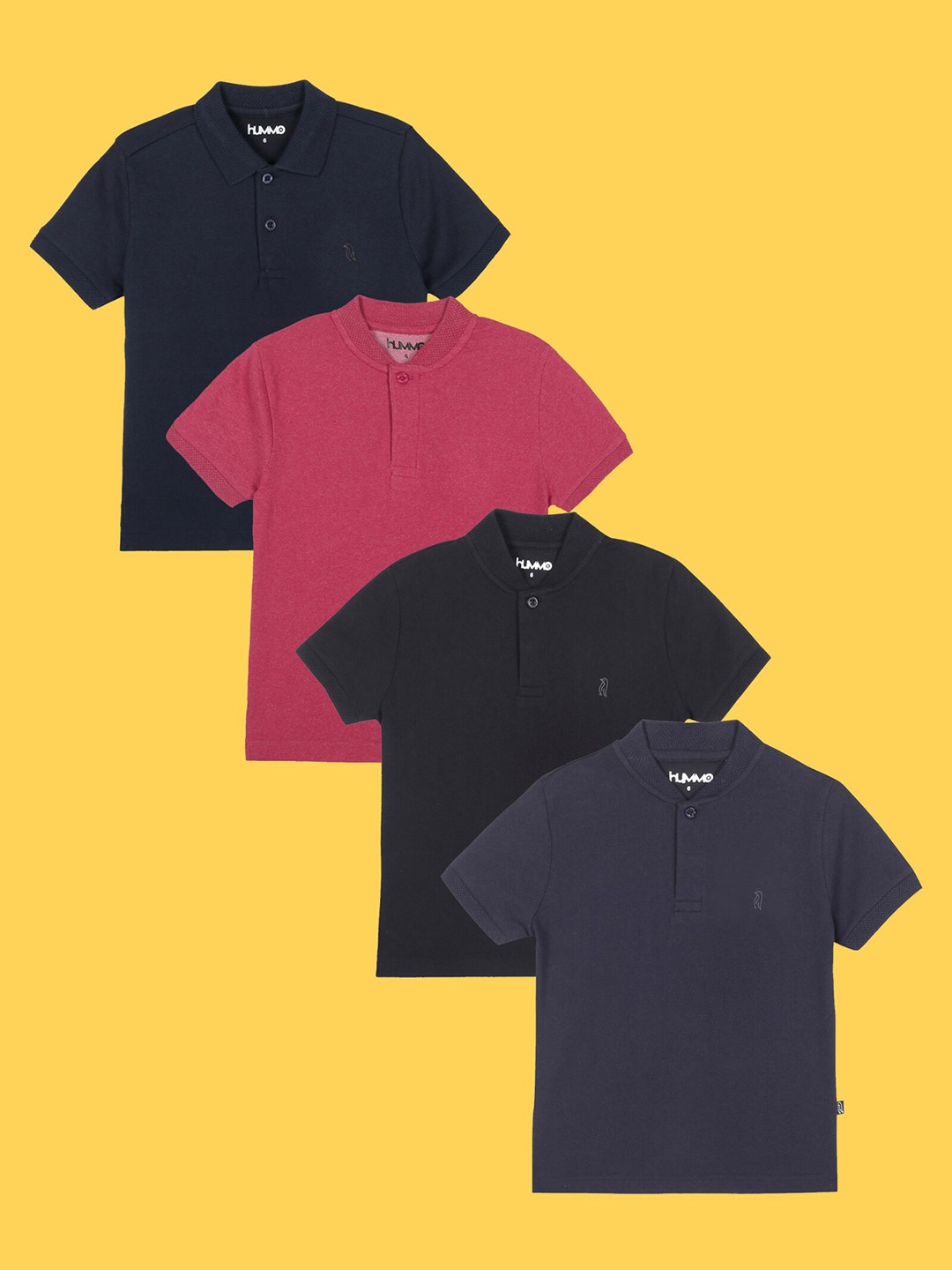 

Anthrilo Boys Pack Of 4 Polo Collar Cotton T-shirt, Navy blue
