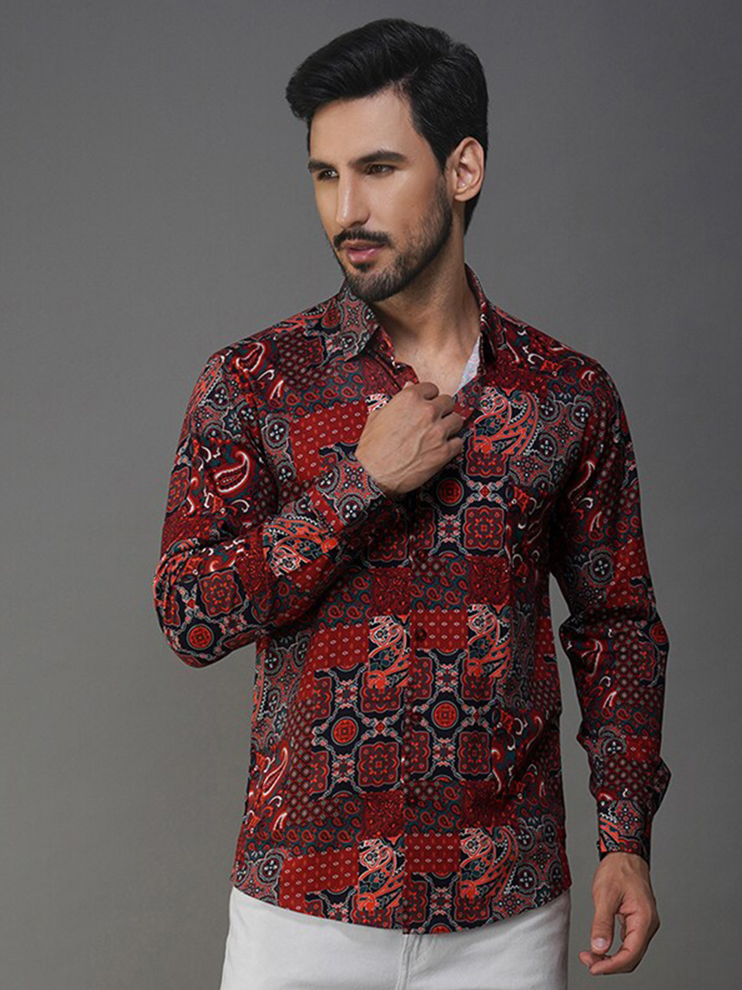 

Urban Scissors Slim Fit Floral Opaque Printed Casual Shirt, Maroon