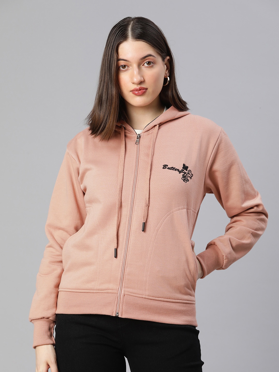

ADBUCKS Embroidered Hooded Sweatshirt, Peach