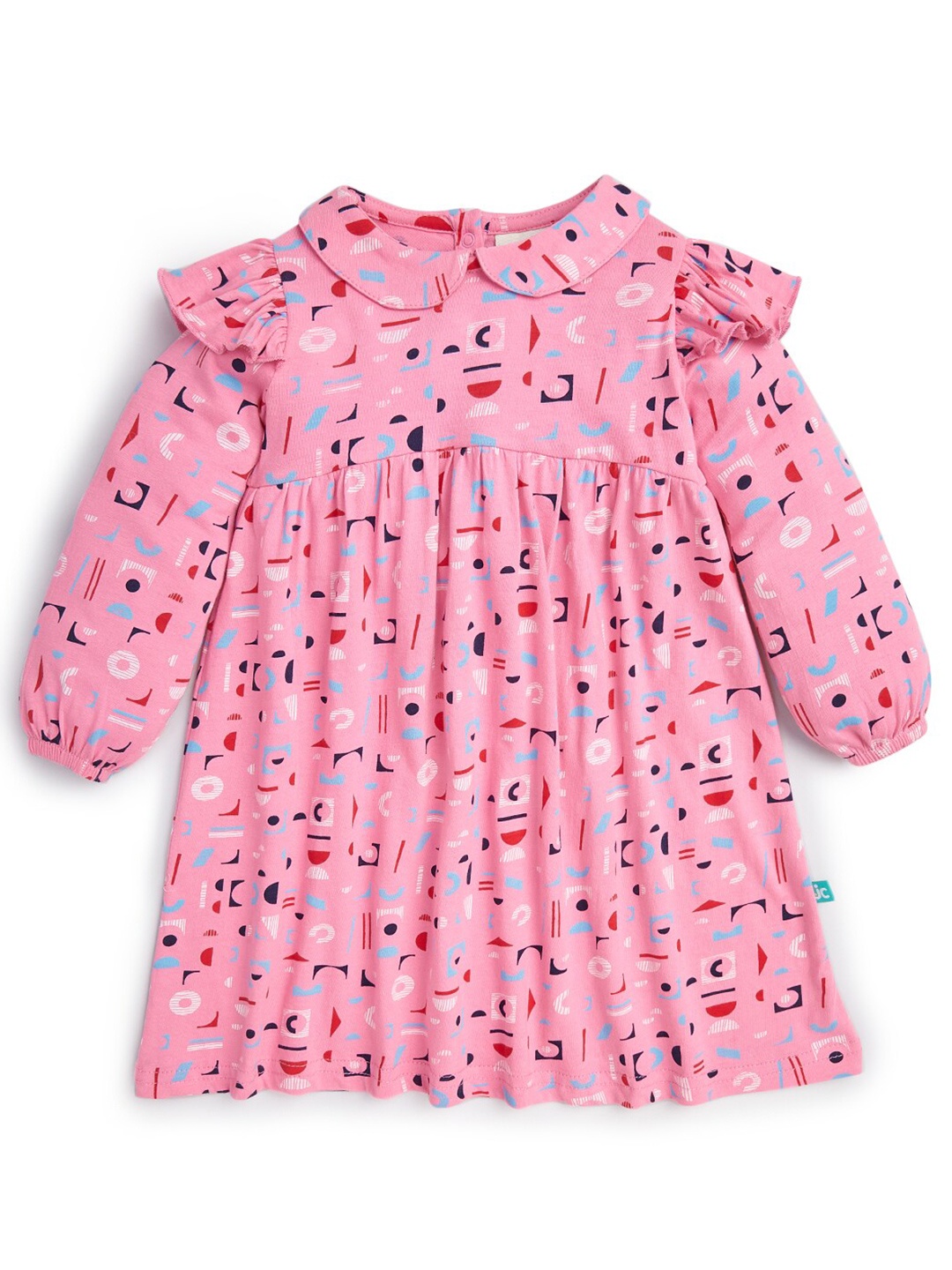 

JusCubs Infant Girls Geometric Printed Cotton Peter Pan Collar Puff Sleeves A-Line Dress, Pink