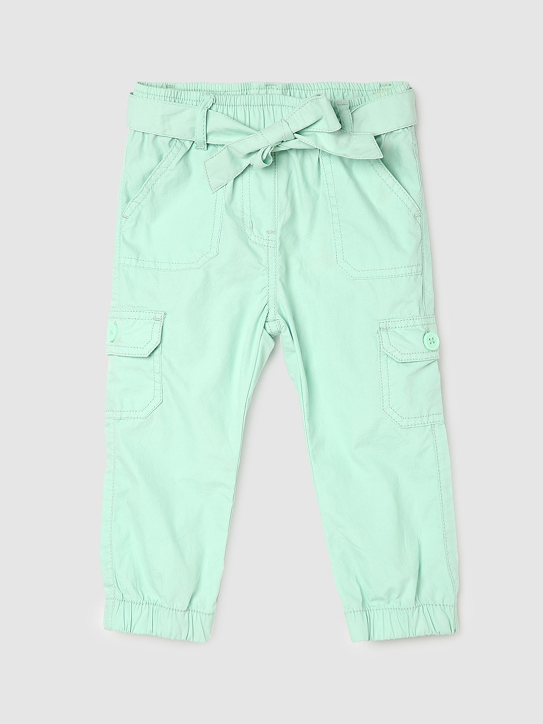 

max Girls Pure Cotton Cargos Trousers with Belt, Sea green
