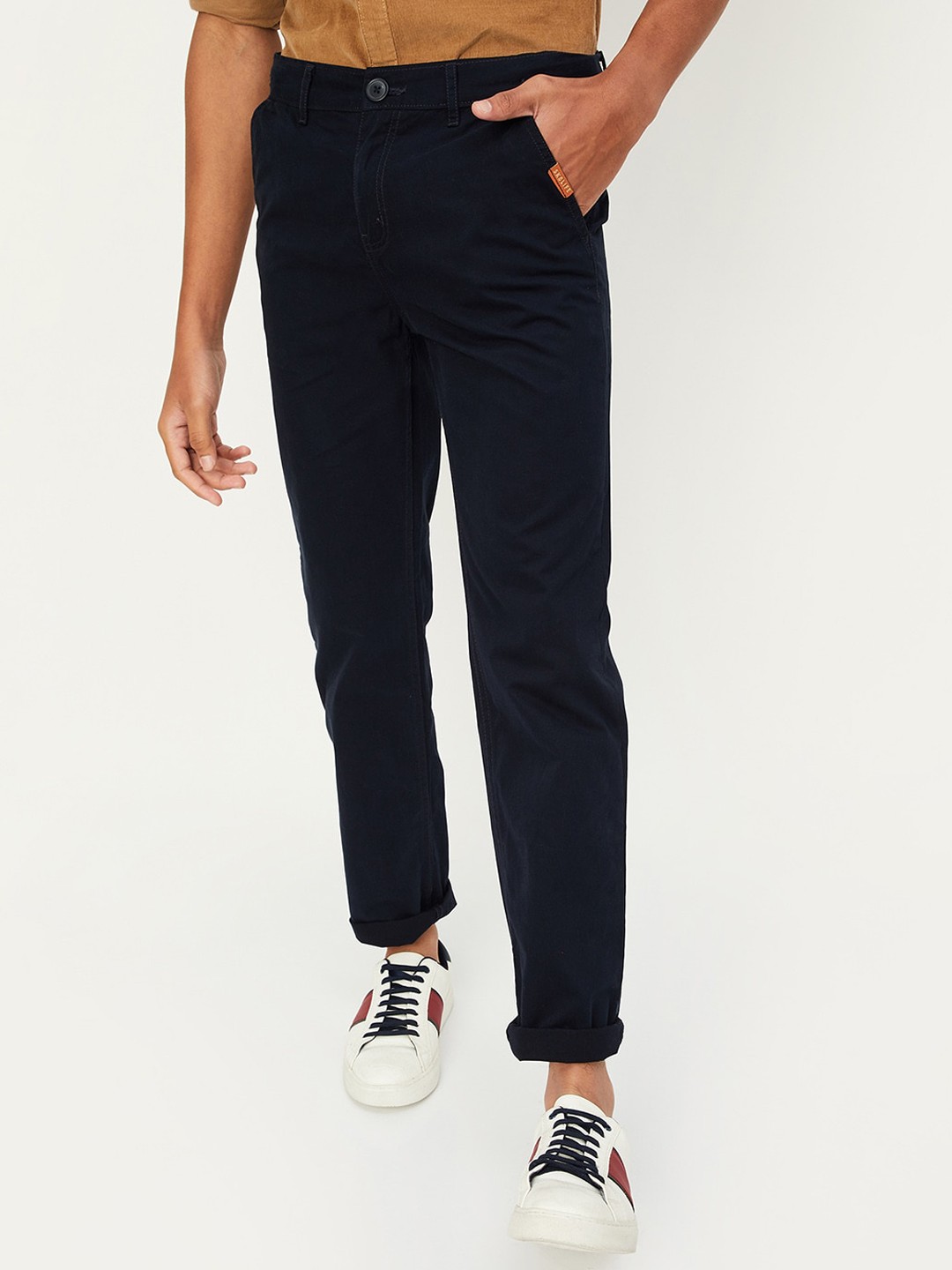 

max Boys Pure Cotton Mid-Rise Trousers, Navy blue