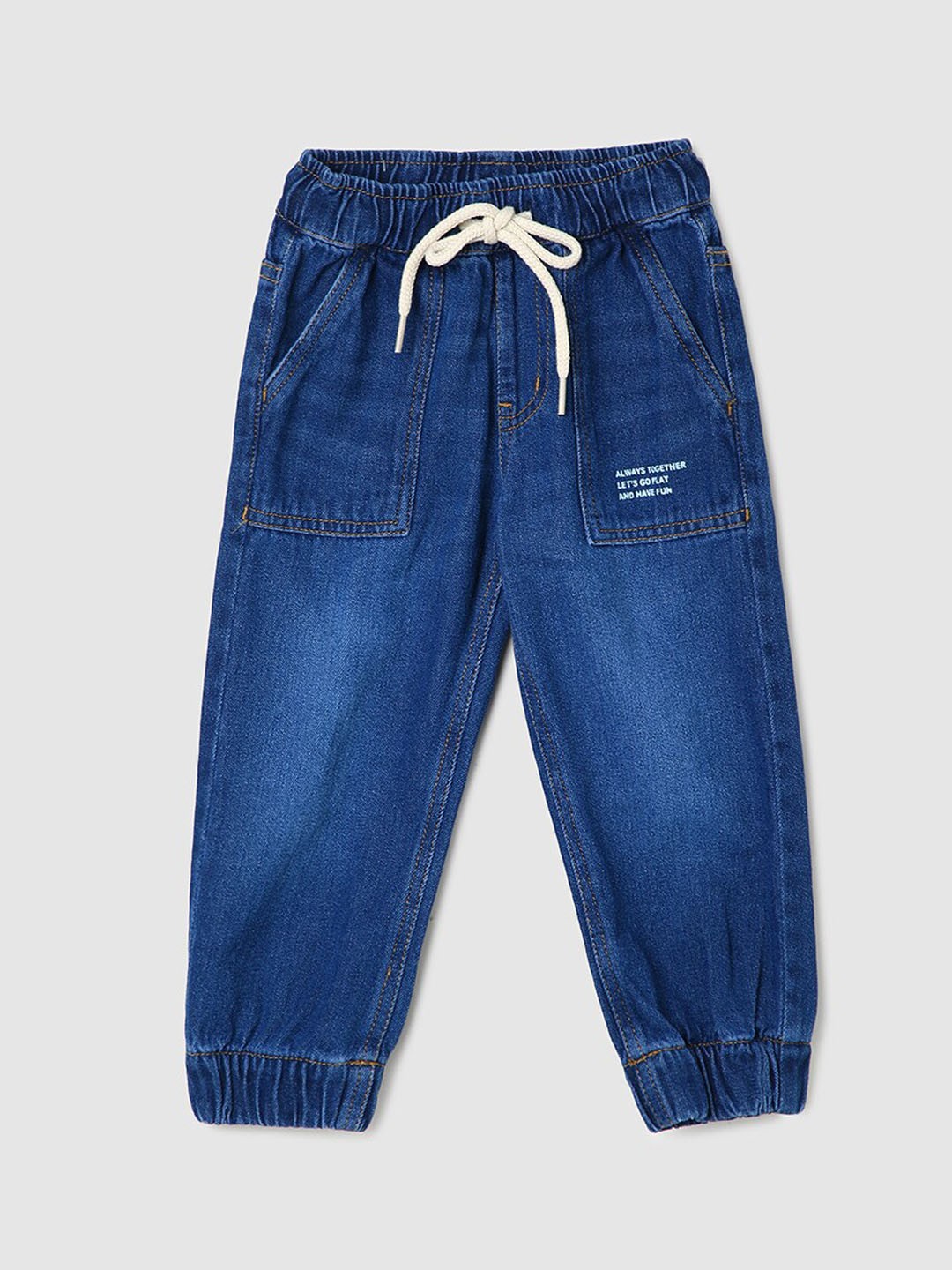 

max Boys Mid-Rise Flat-Front Pure Cotton Joggers, Navy blue