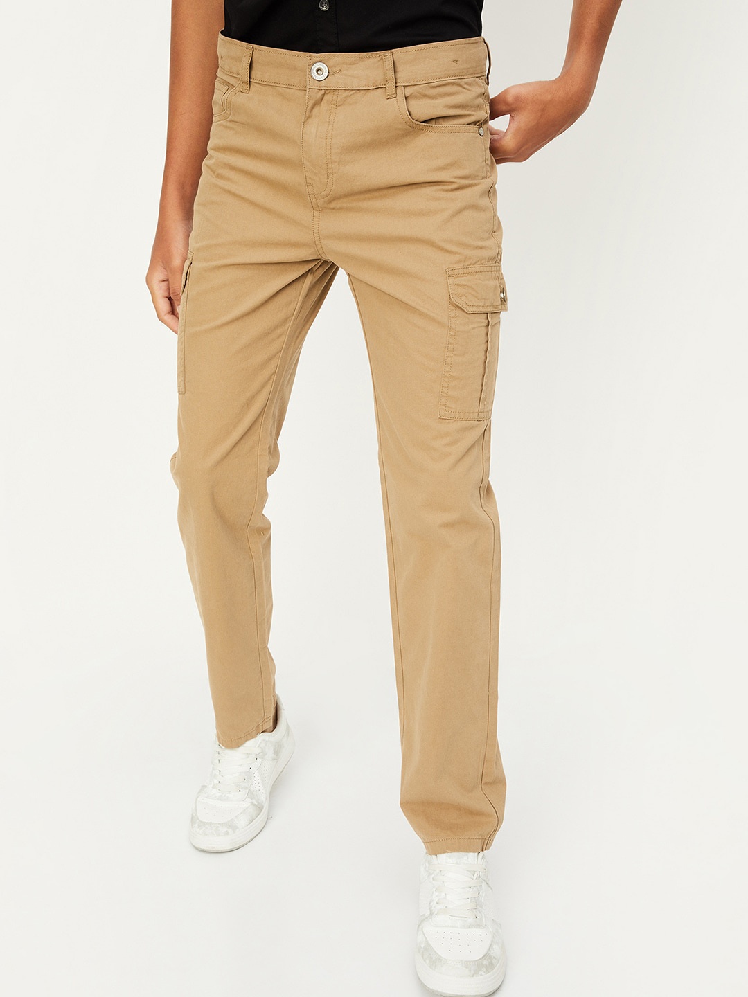 

max Boys Mid Rise Pure Cotton Cargo Trousers, Brown