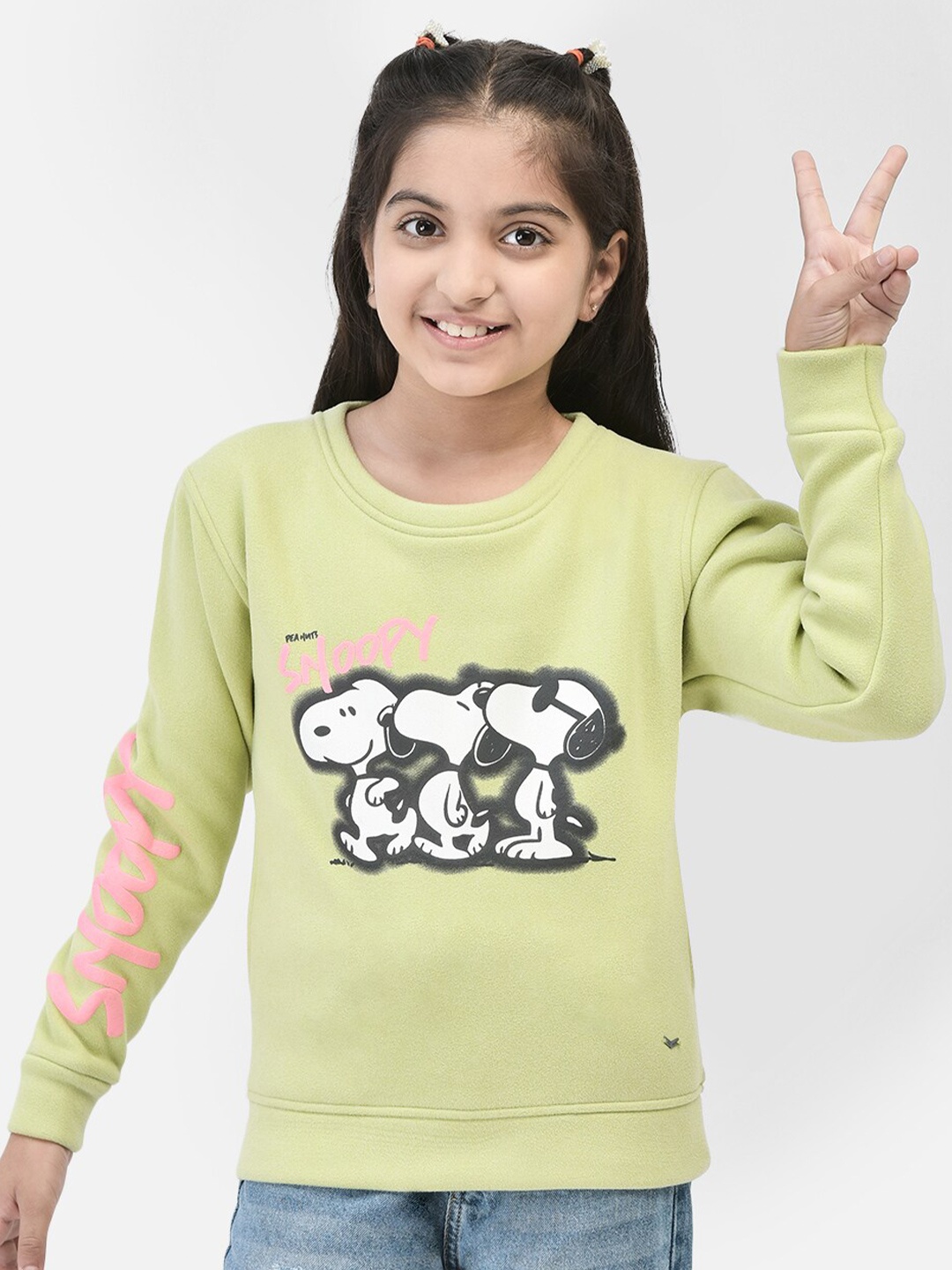 

Crimsoune Club Girls Graphic Printed Pullover, Green