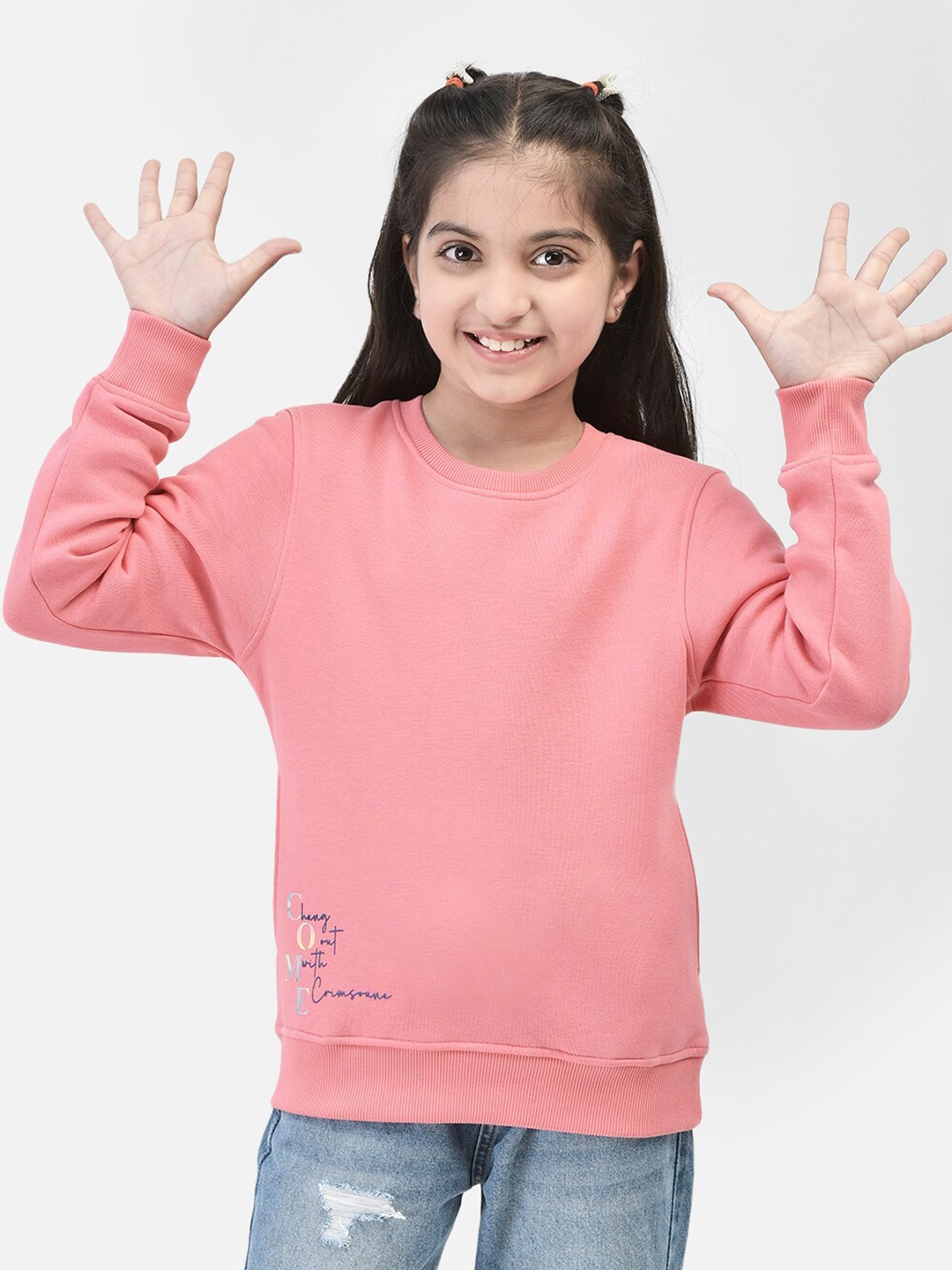 

Crimsoune Club Girls Round Neck Pullover, Pink
