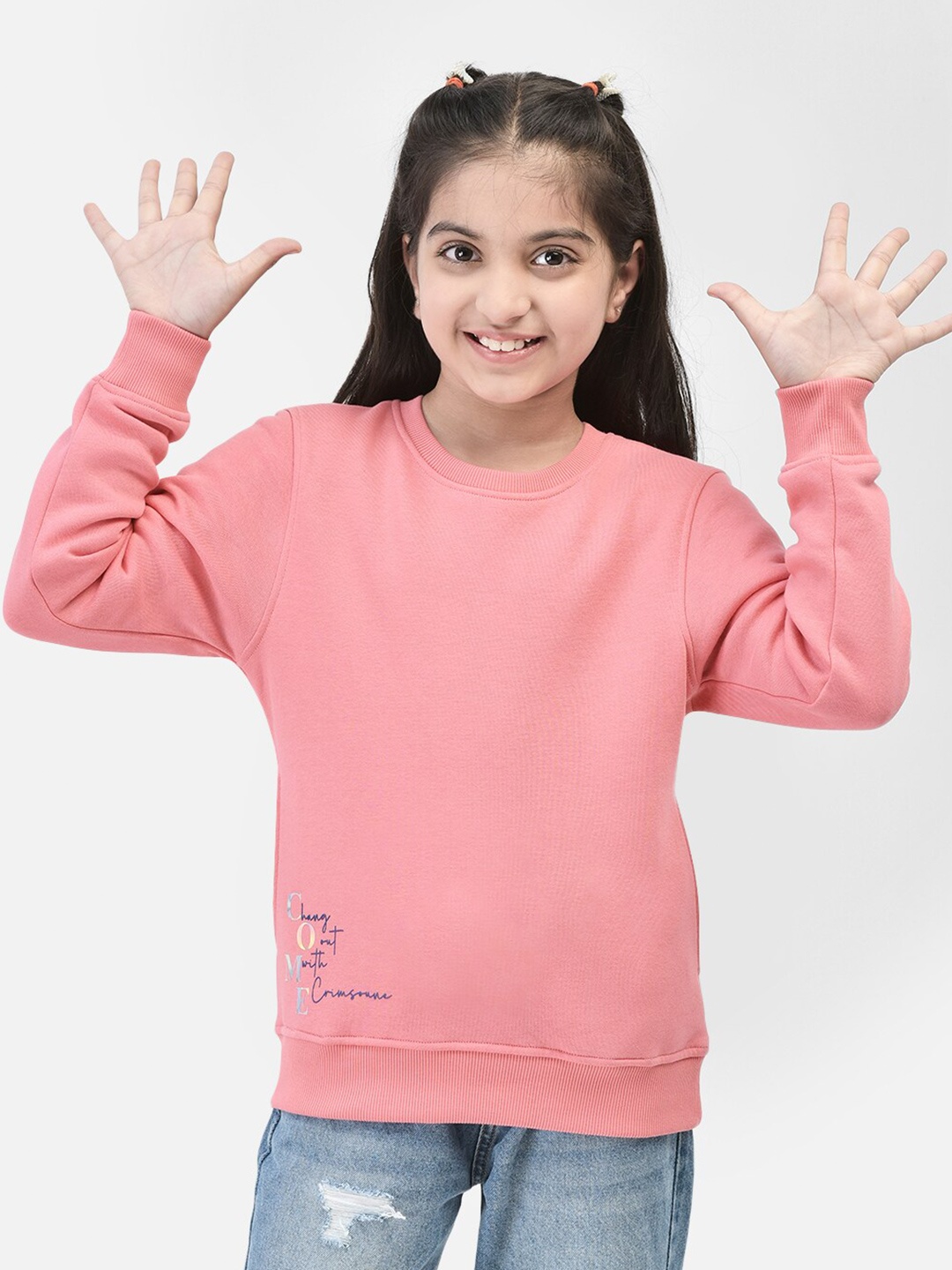 

Crimsoune Club Girls Round Neck Pullover Sweatshirt, Pink