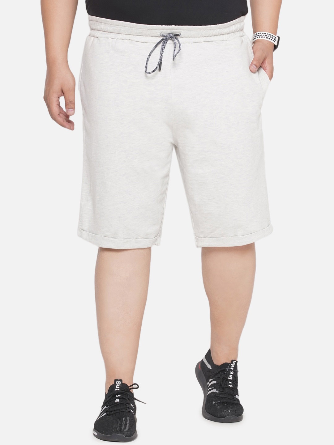 

Santonio Men Plus Size Typography Printed Pure Cotton Shorts, Off white