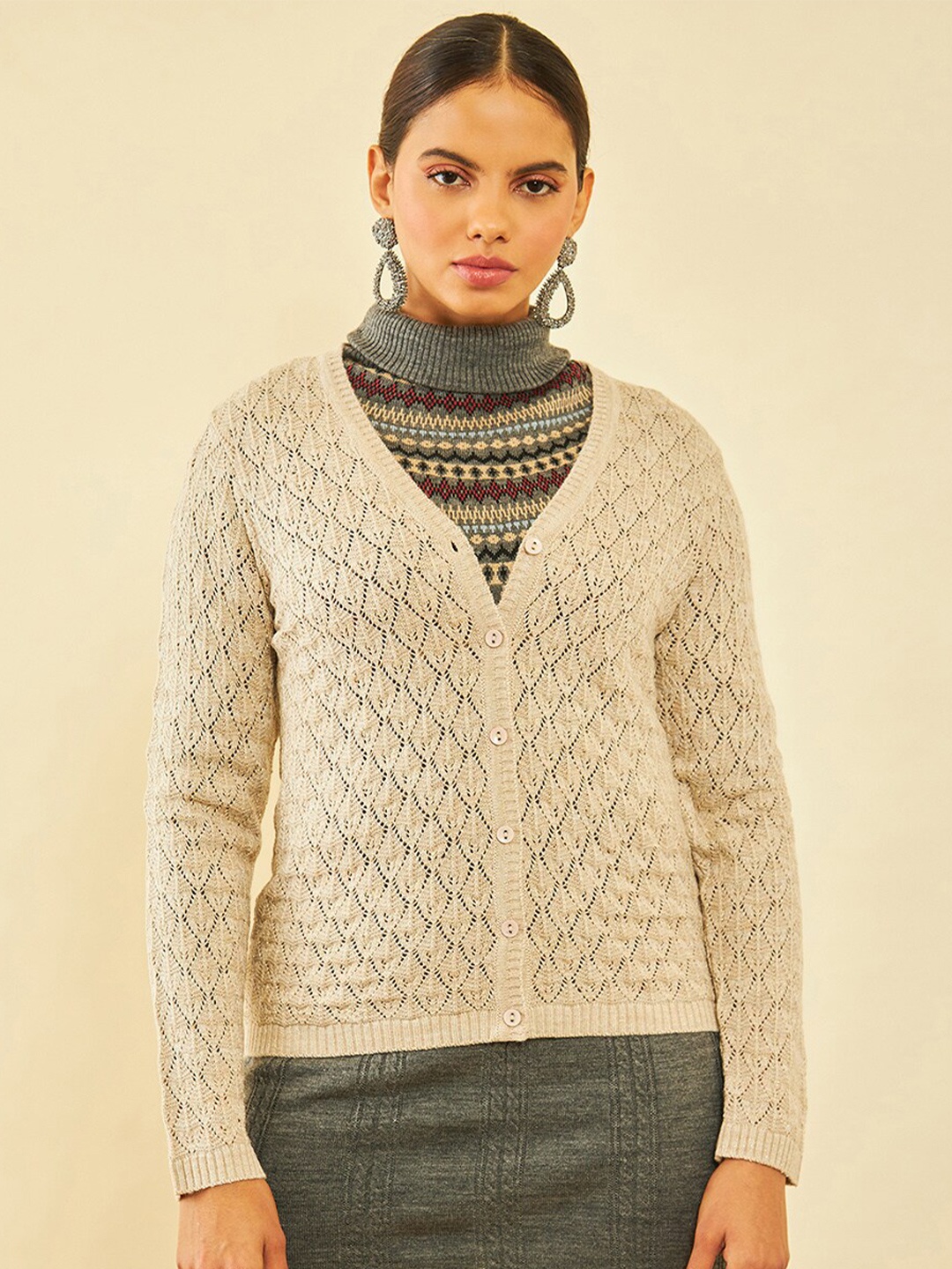 

Soch Open Knit Long Sleeve Cardigan, Beige