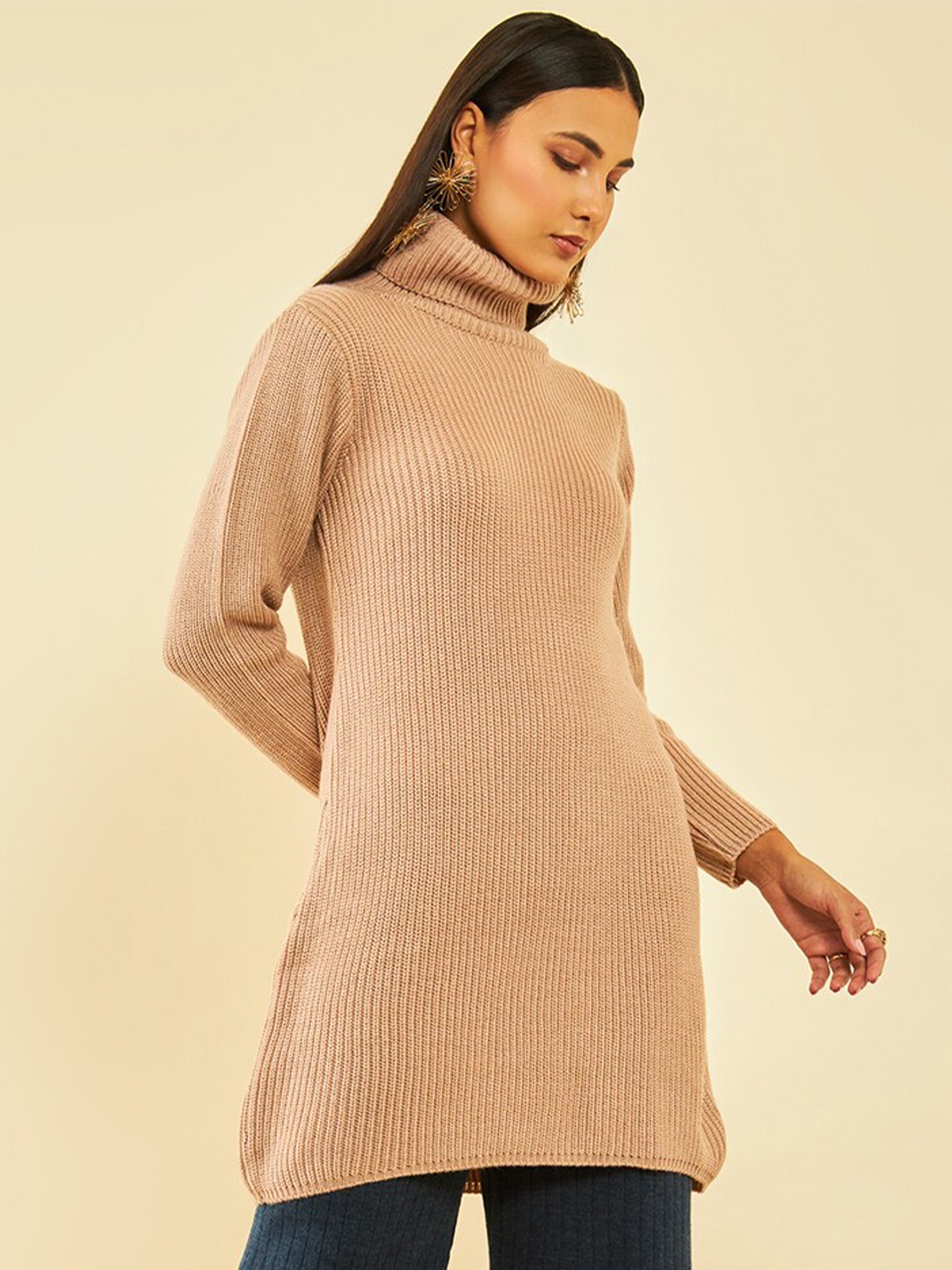 

Soch Ribbed Longline Pullover, Beige