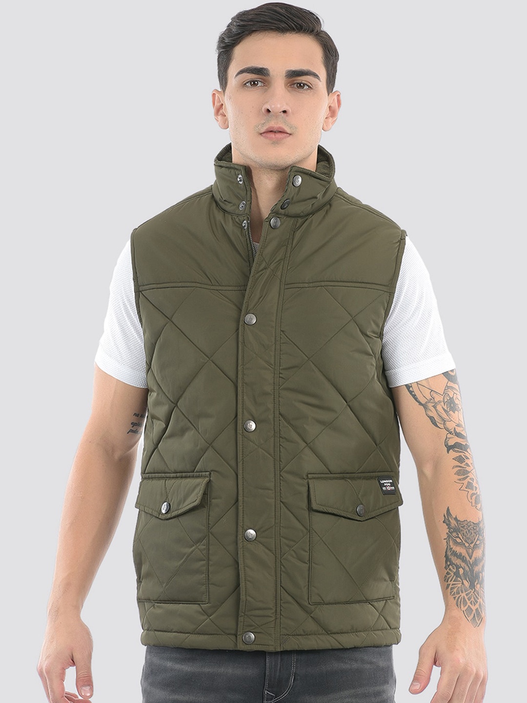 

LONDON FOG Mock Collar Sleeveless Quilted Jacket, Green