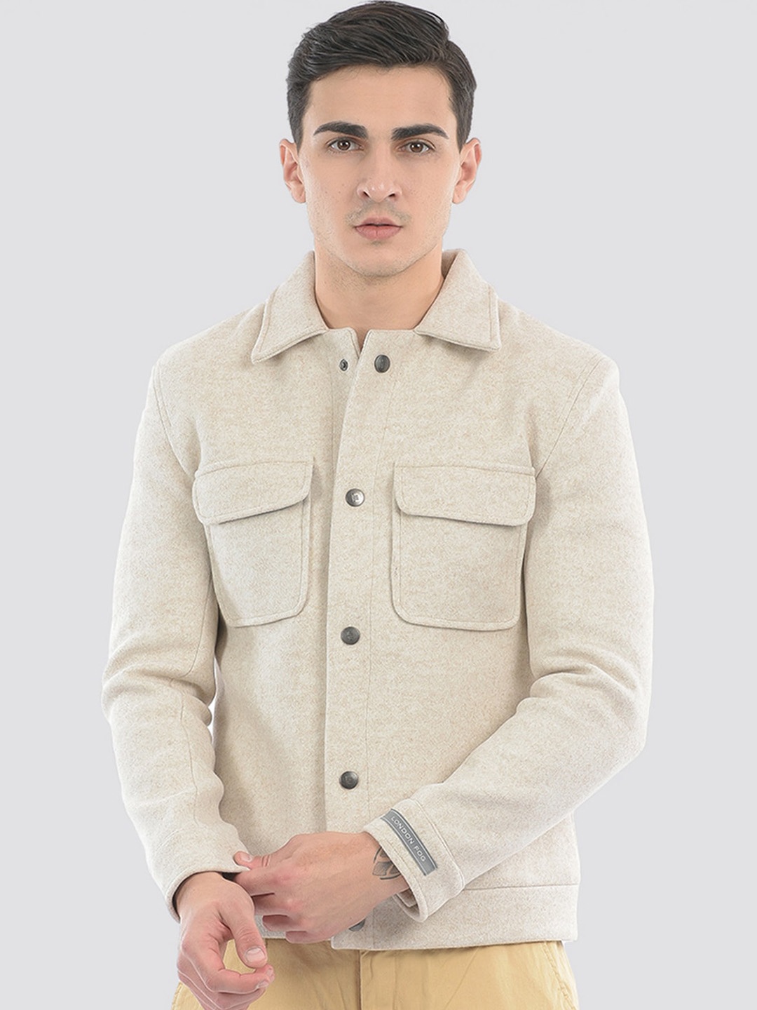 

LONDON FOG Spread Collar Long Sleeve Bomber Jacket, Beige