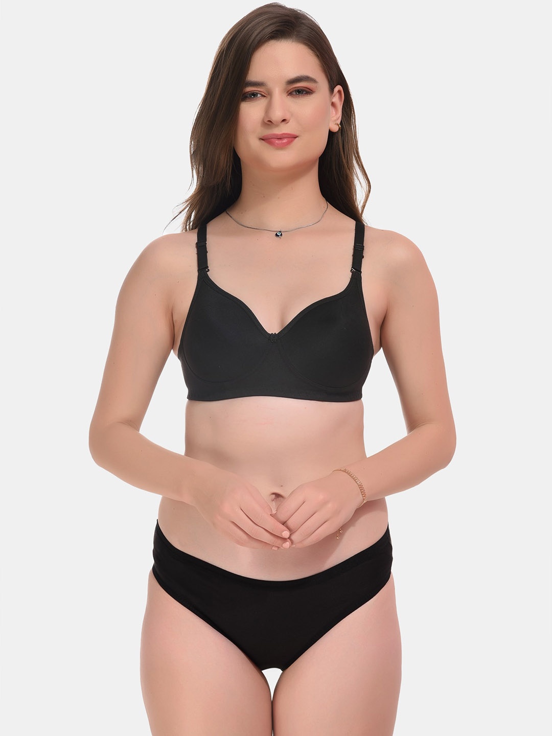 

ESOROUCHA Non Padded Cotton Lingerie Set, Black