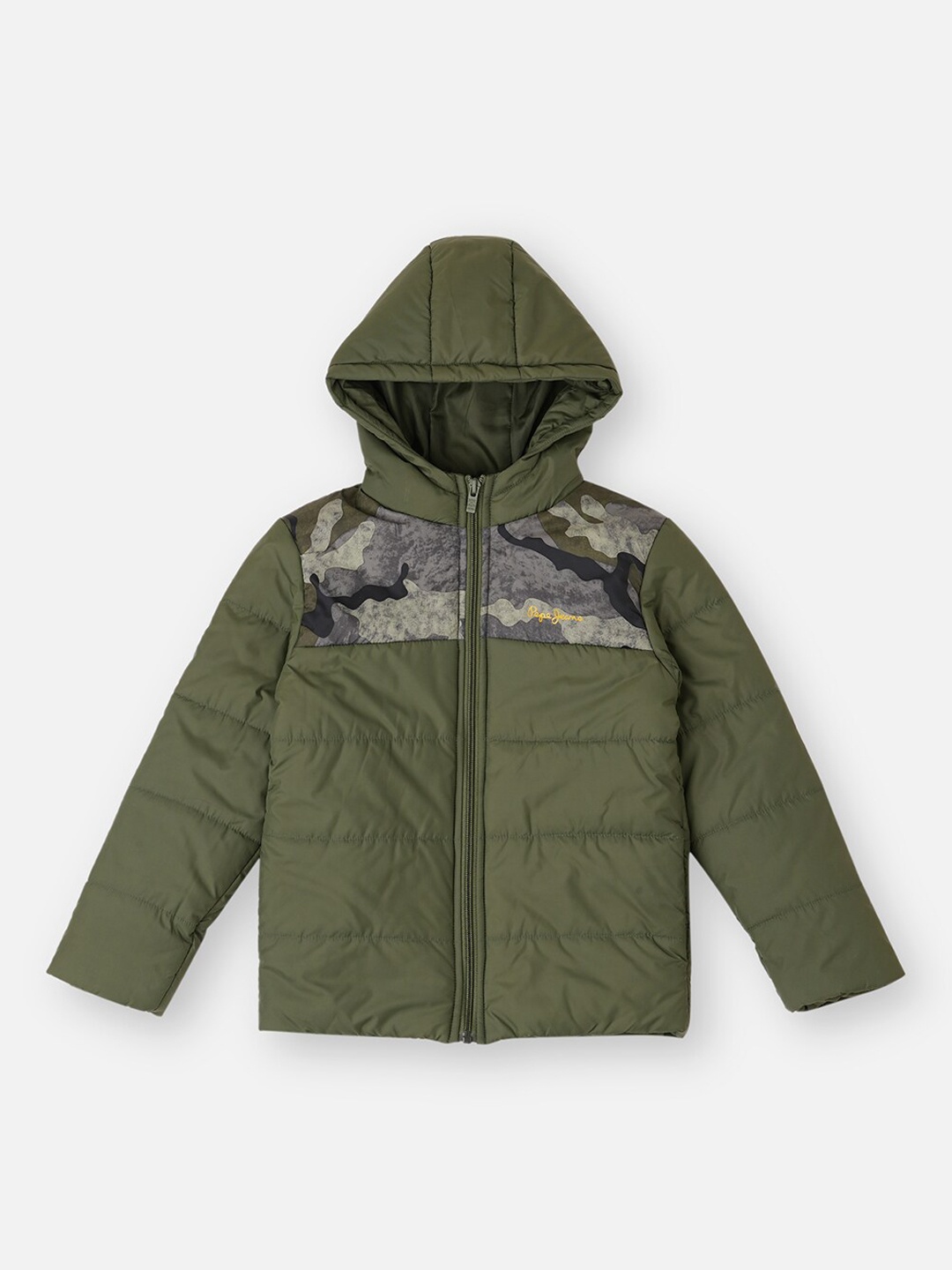 

Pepe Jeans Boys Colourblocked Hooded Longline Padded Jacket, Green