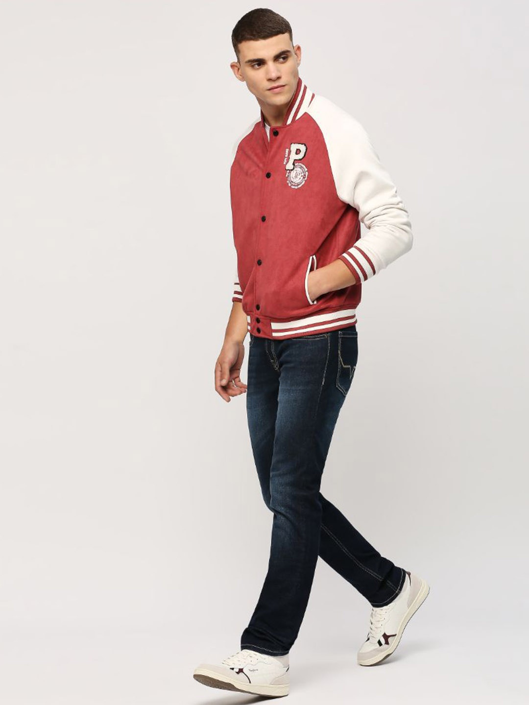 

Pepe Jeans Colourblocked Long Sleeves Varsity Jacket, Red