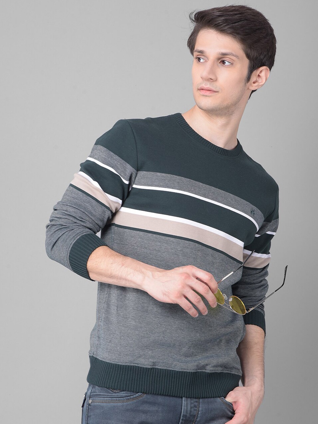

Crimsoune Club Striped Pullover Sweatshirt, Green