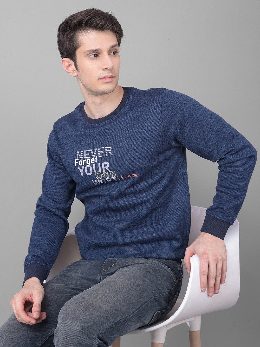 

Crimsoune Club Typography Printed Pullover Sweatshirt, Navy blue