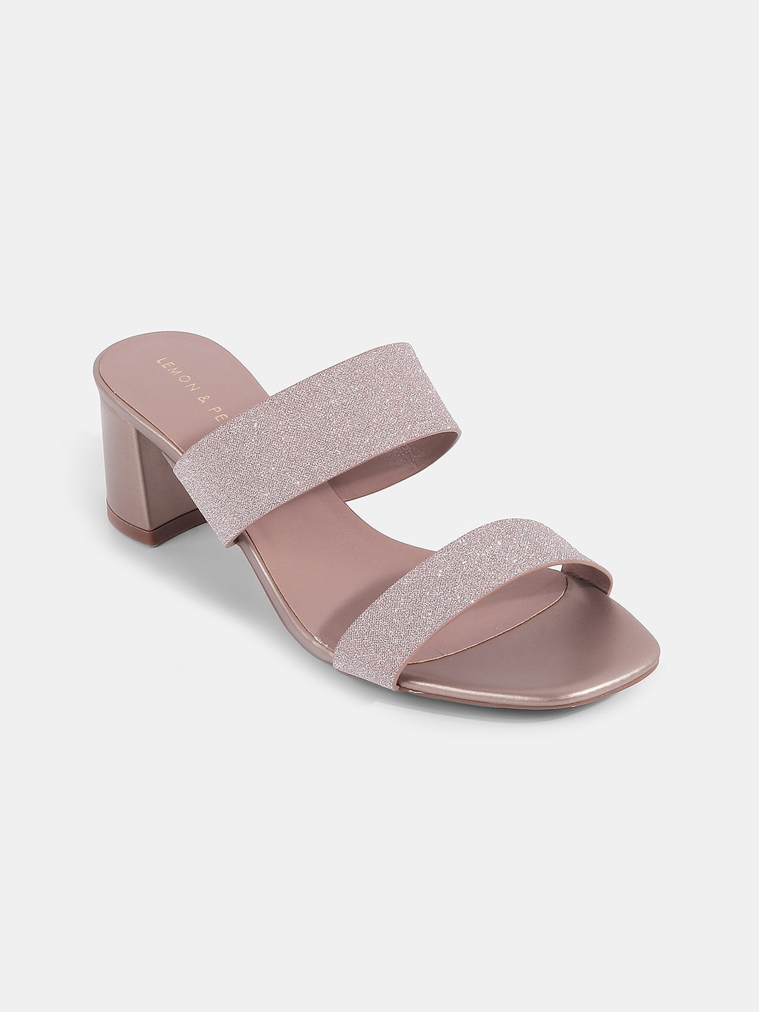 

LEMON & PEPPER Open Toe Block Heels, Rose gold