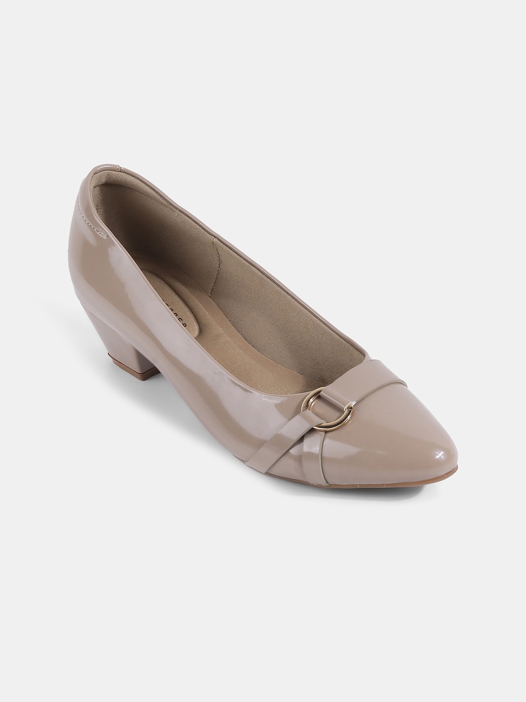 

LEMON & PEPPER Pointed Toe Embellished Work Block Pumps, Beige