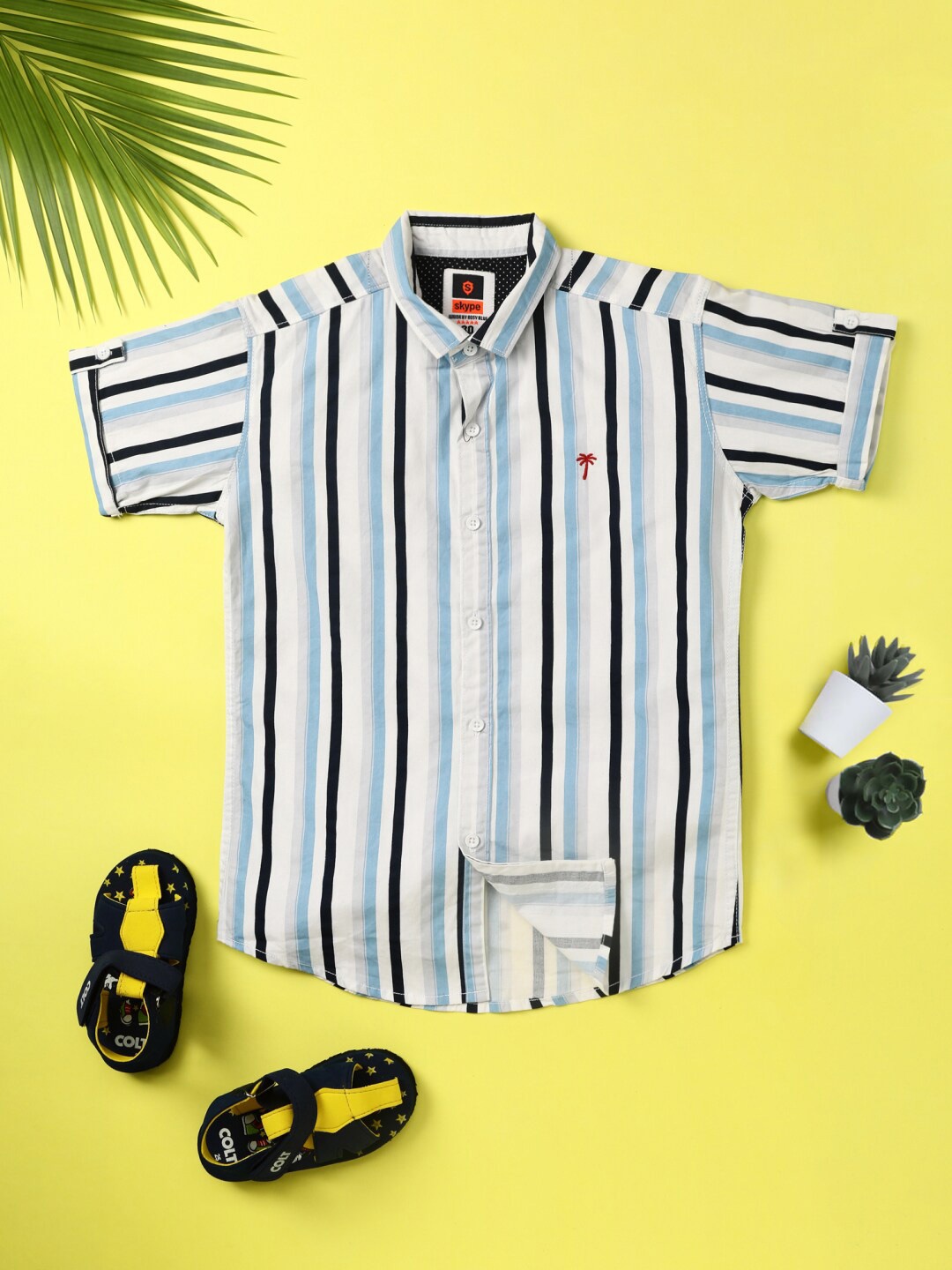 

V-Mart Boys Opaque Striped Casual Shirt, Turquoise blue