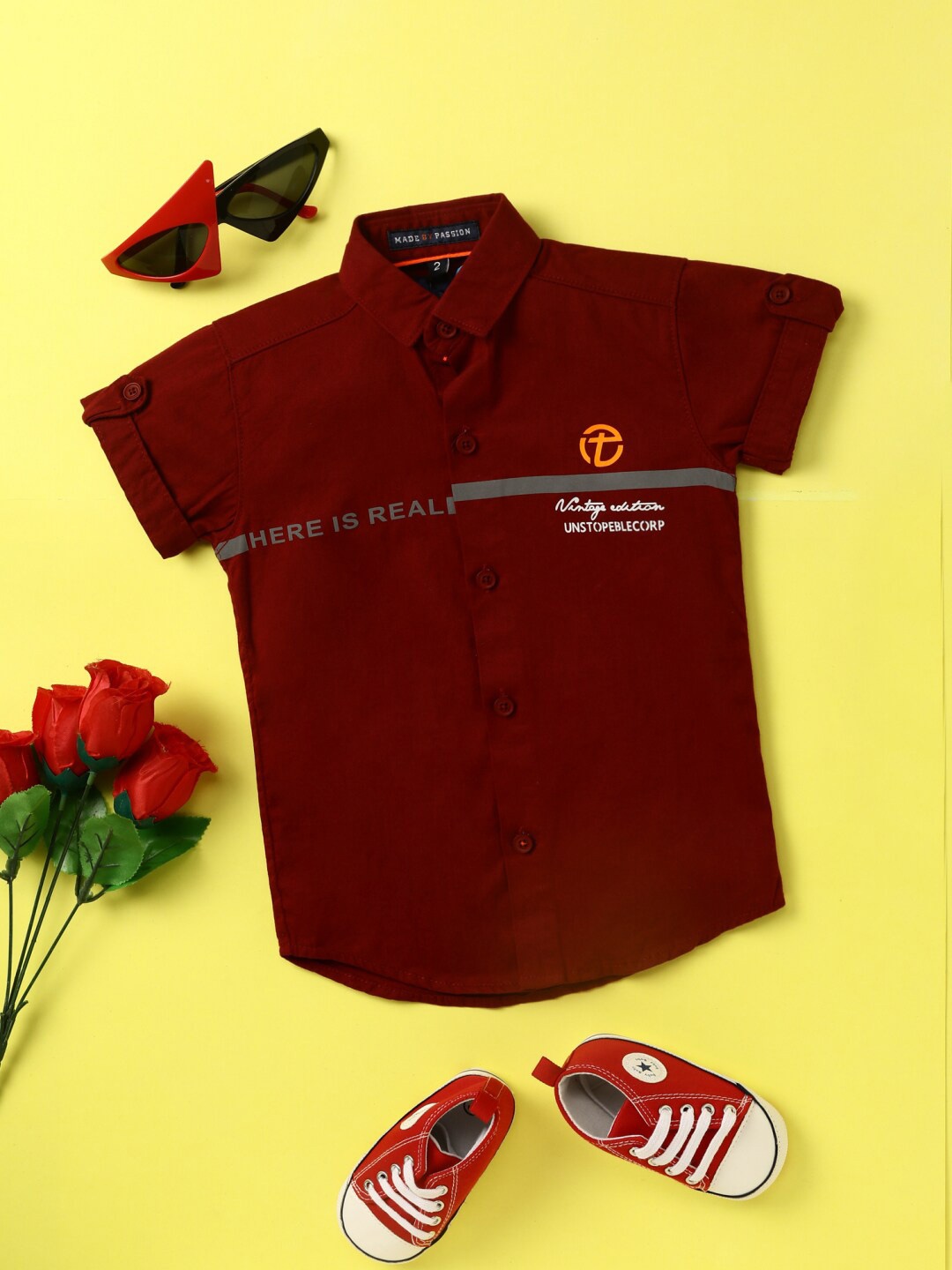 

V-Mart Boys Opaque Casual Shirt, Maroon