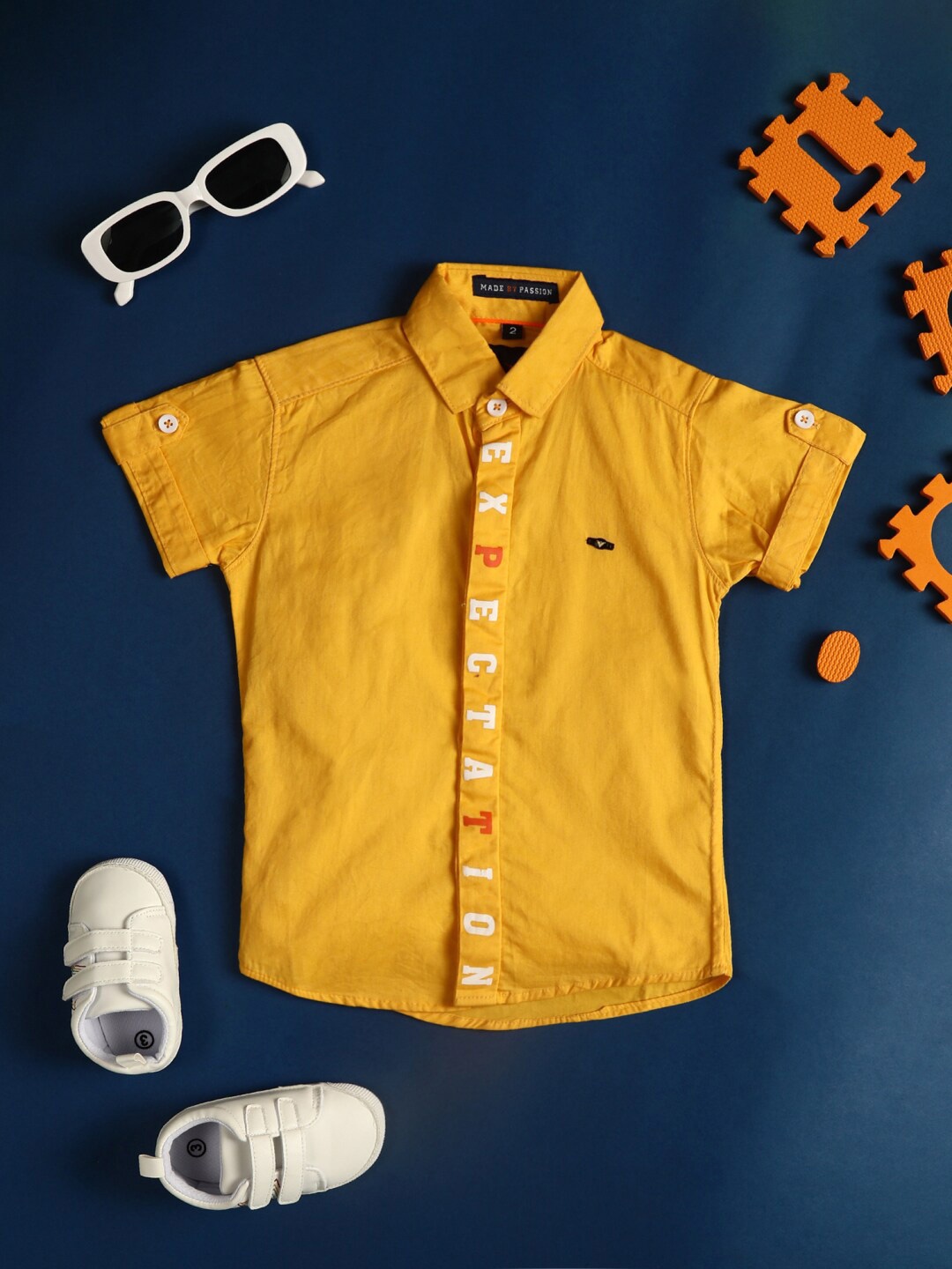 

V-Mart Boys Spread Collar Cotton Linen Casual Shirt, Mustard