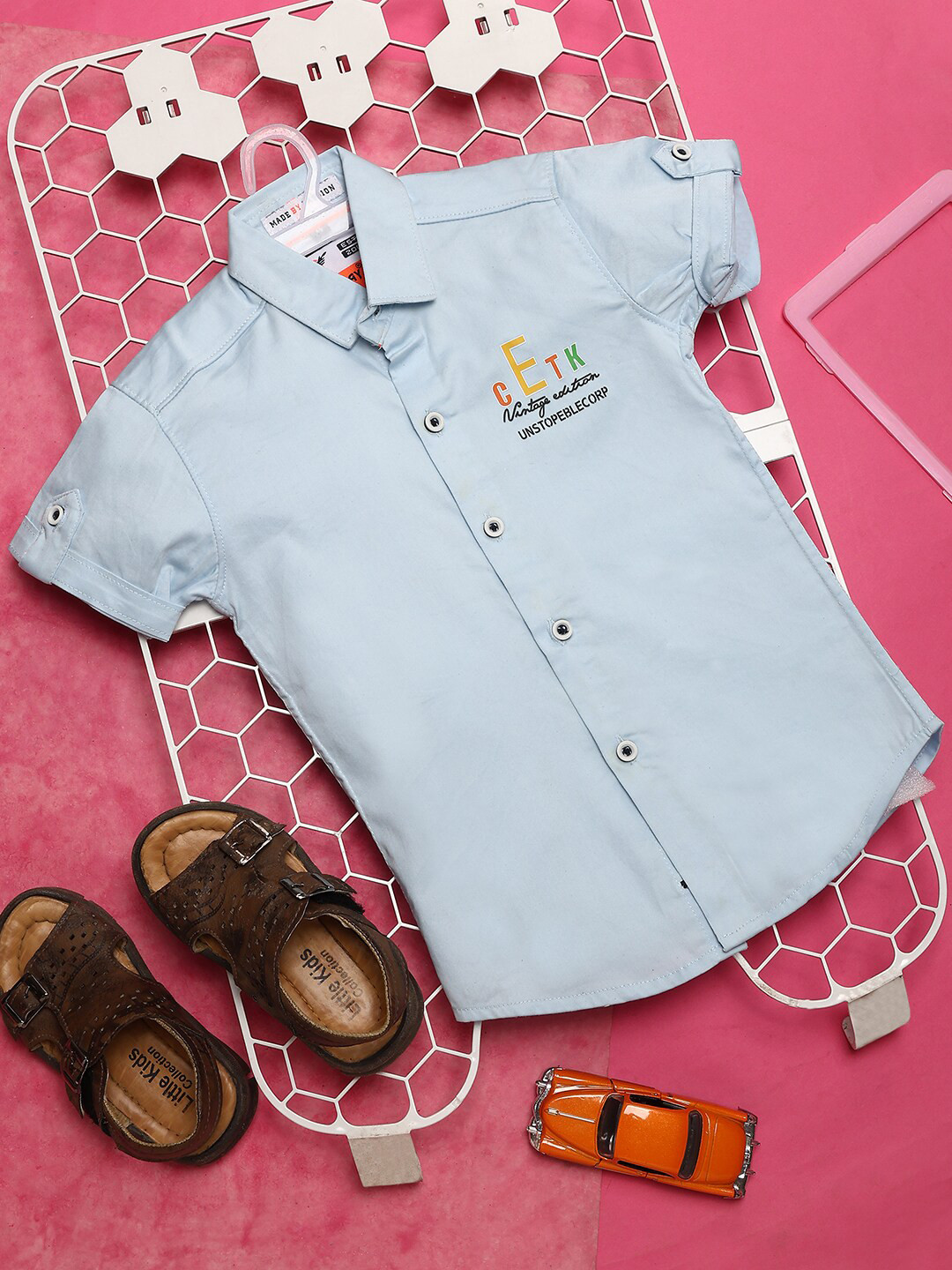 

V-Mart Boys Typography Printed Roll-Up Sleeves Cotton Linen Twill Casual Shirt, Turquoise blue