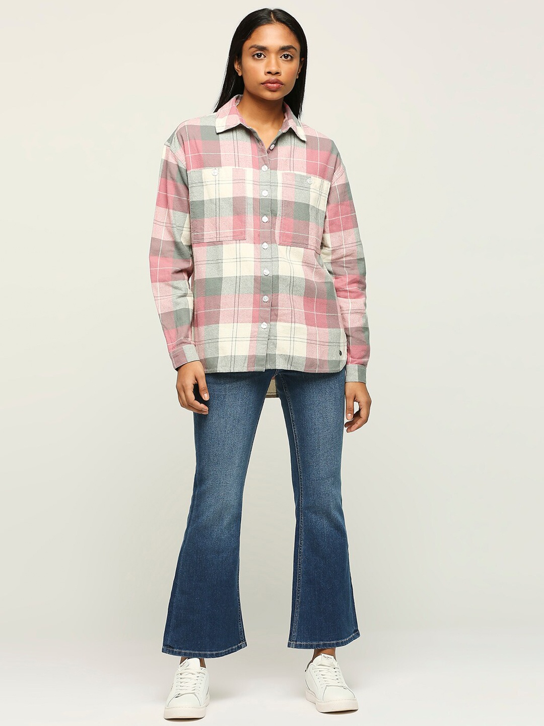 

Pepe Jeans Checked Classic Cotton Oversized Casual Shirt, Pink