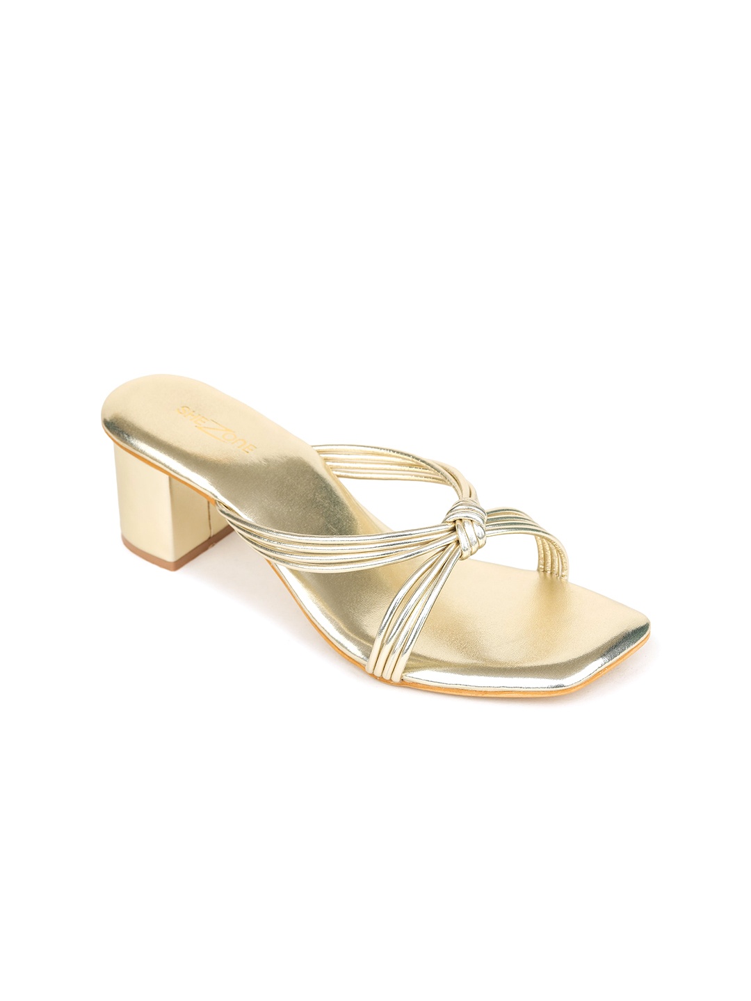 

Shezone Textured Knotted Open Toe Block Heels, Gold
