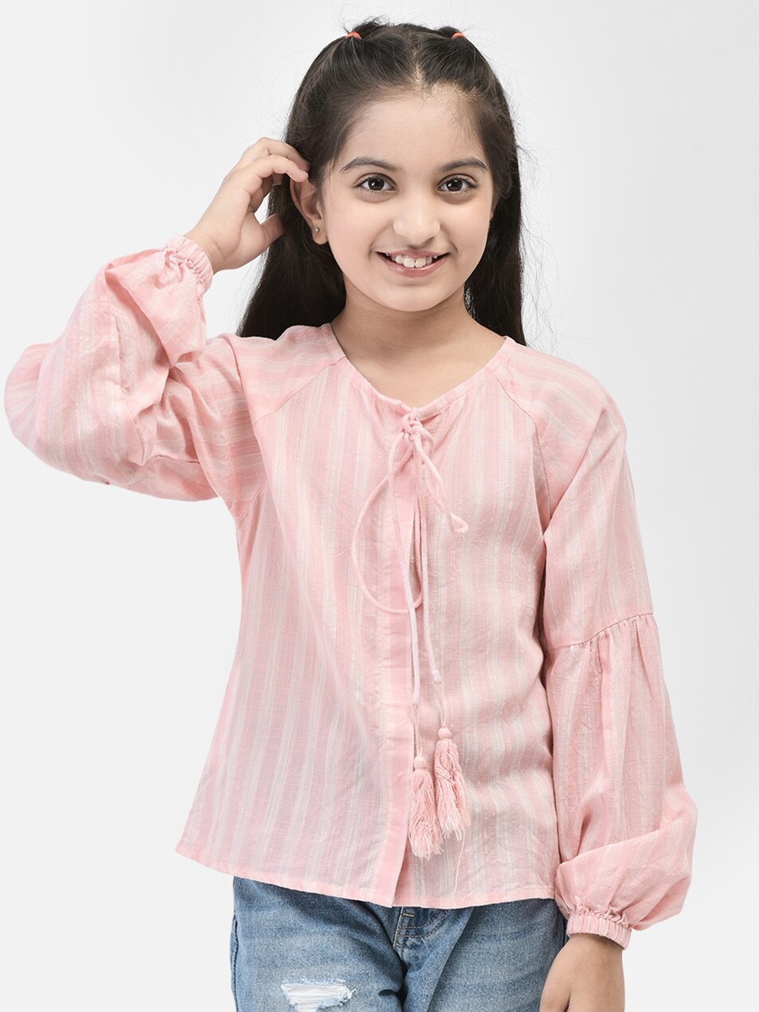 

Crimsoune Club Girls Striped Keyhole Neck Top, Pink