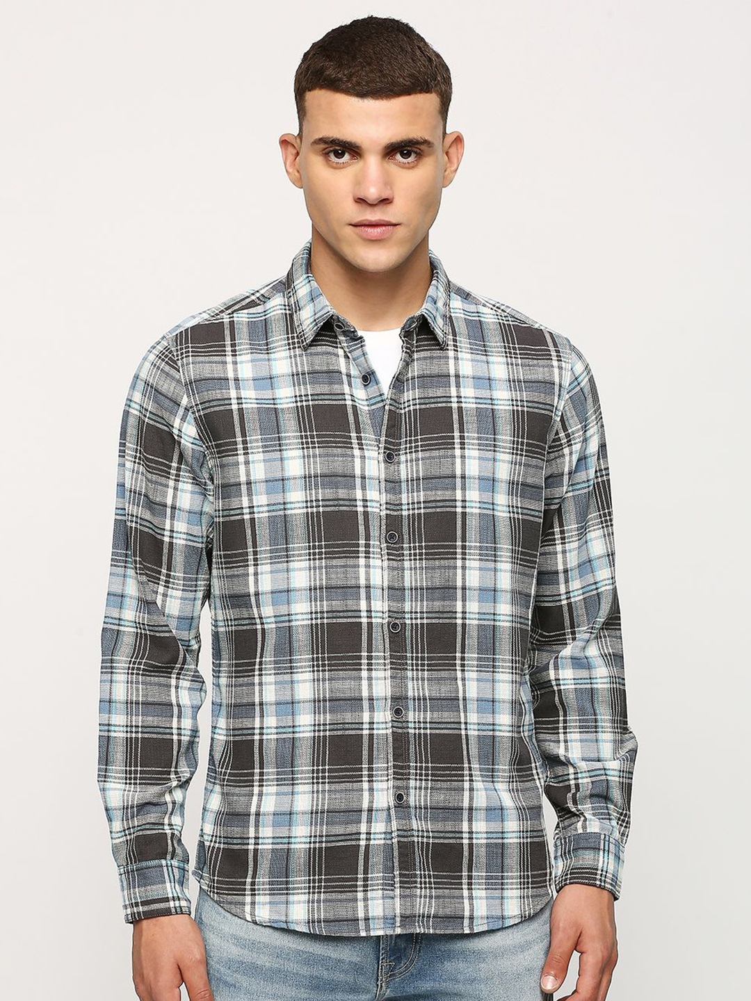 

Pepe Jeans Men Blue Tartan Checks Opaque Checked Casual Shirt