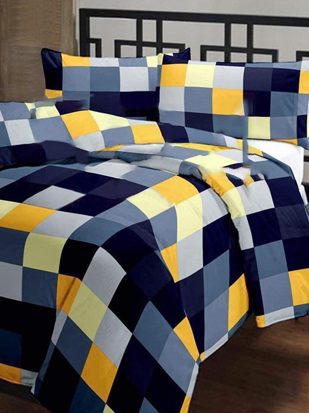 

COZYEXPORTS White & Yellow Checked AC Room 200 GSM Cotton Single Bed Dohar