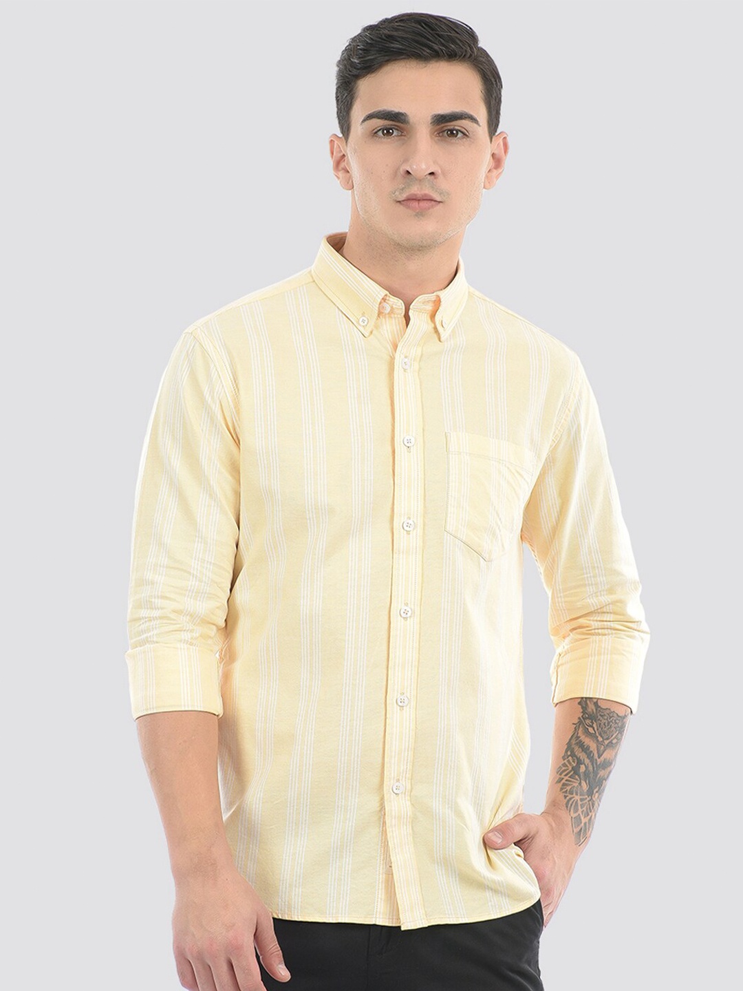 

LONDON FOG Striped Cotton Casual Shirt, Yellow