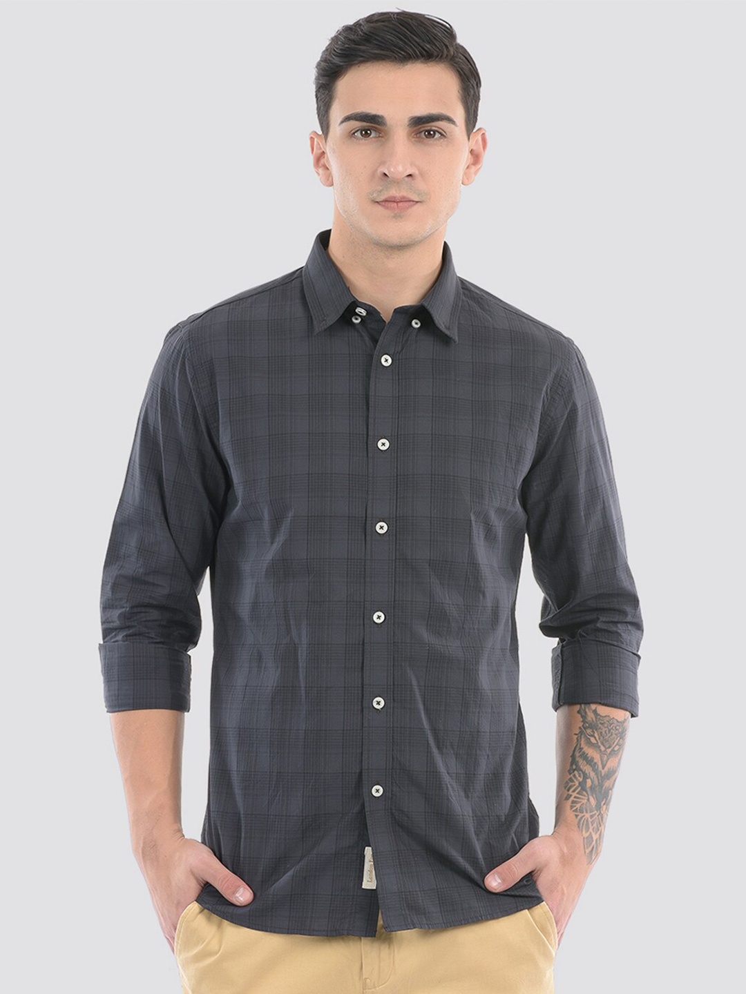 

LONDON FOG Checked Cotton Casual Shirt, Grey