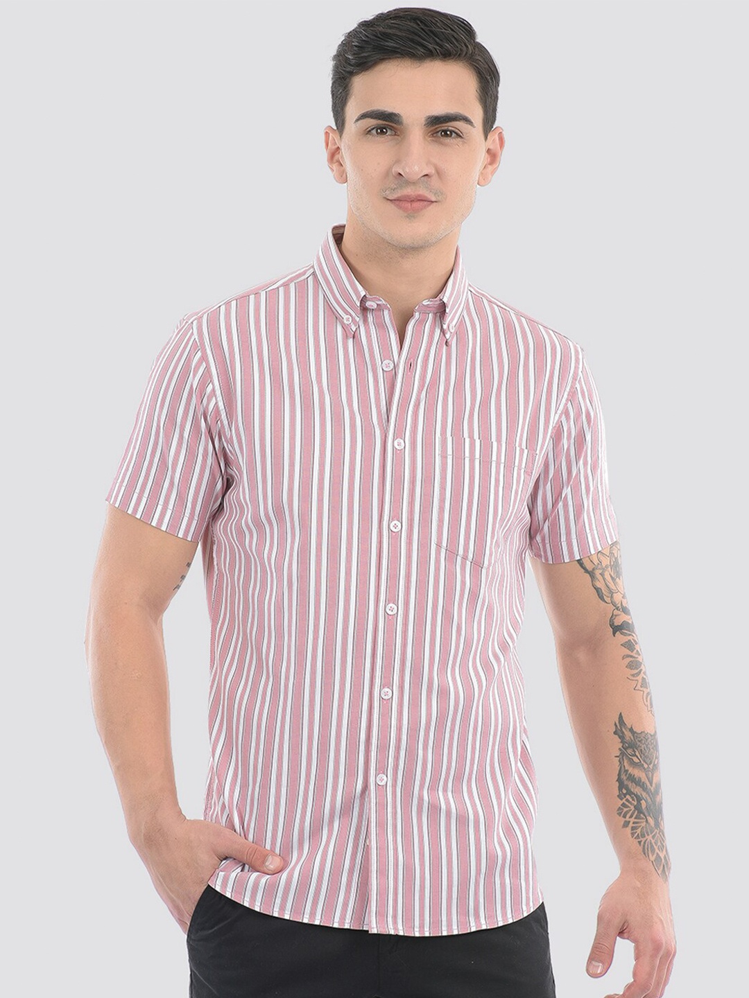 

LONDON FOG Striped Cotton Casual Shirt, Pink