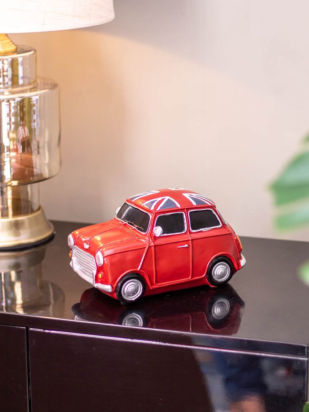

THEDECORKART Red Ceramic Piggy Bank Car Showpiece