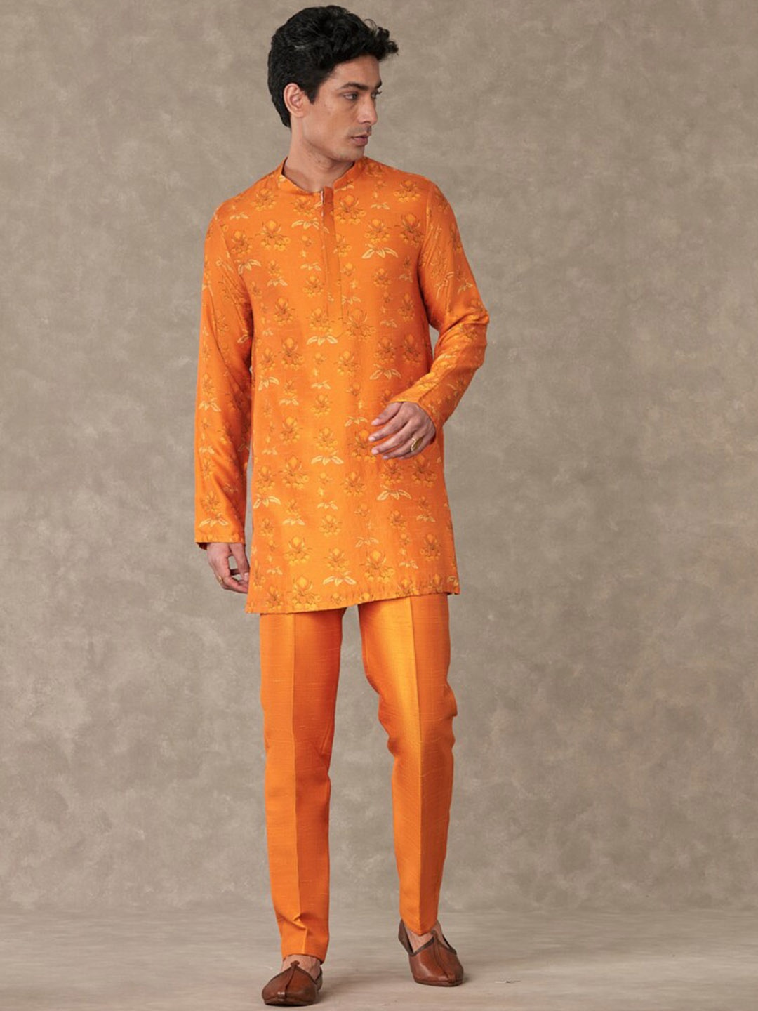 

Masaba Ethnic Motifs Printed Mirror Work Rust Narangi Raw Silk Kurta