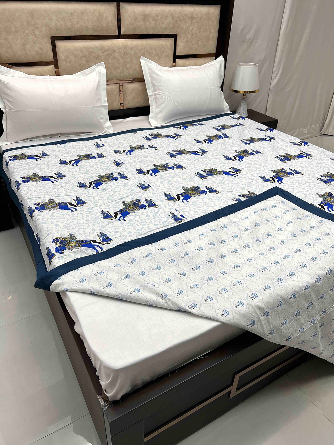 

Pure Decor White & Blue Ethnic Motifs Pure Cotton AC Room 300 GSM Double Bed Dohar