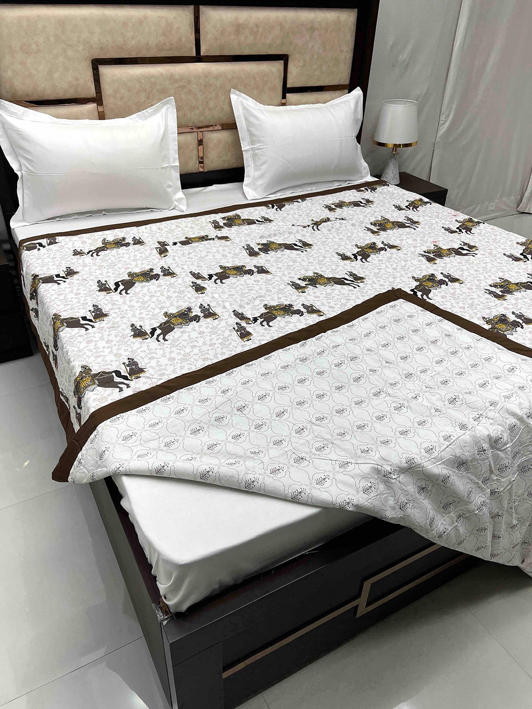 

Pure Decor Silken Brown Print AC Room Cotton 300 GSM Reversible King Size Double Bed Dohar