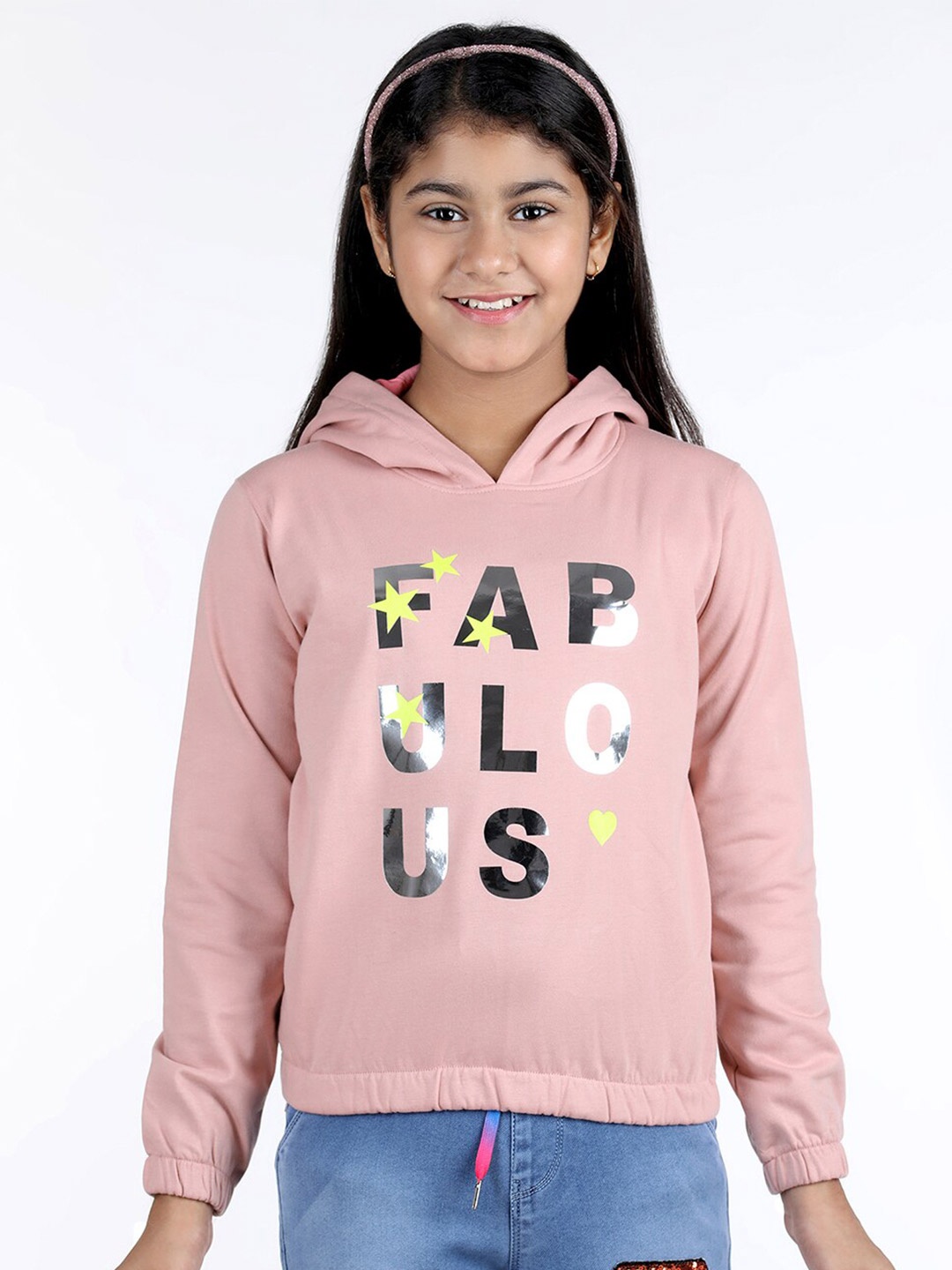 

Wingsfield Girls Typography Printed Hooded Fleece Sweatshirt, Nude