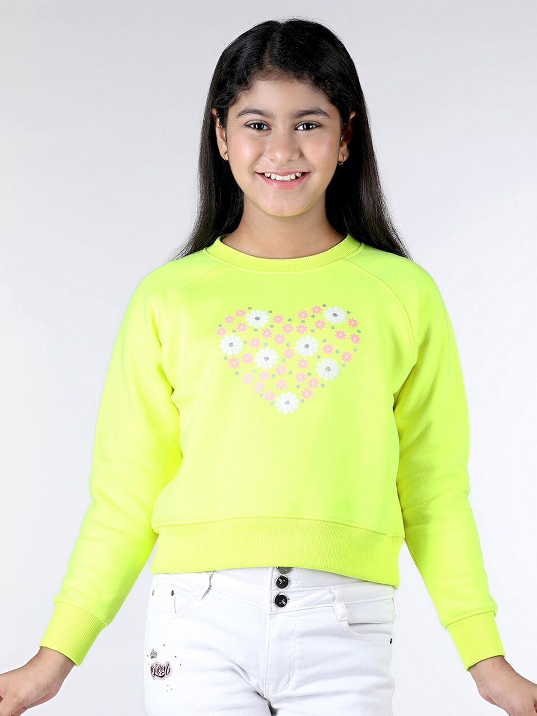 

Wingsfield Girls Floral Printed Fleece Pullover, Yellow