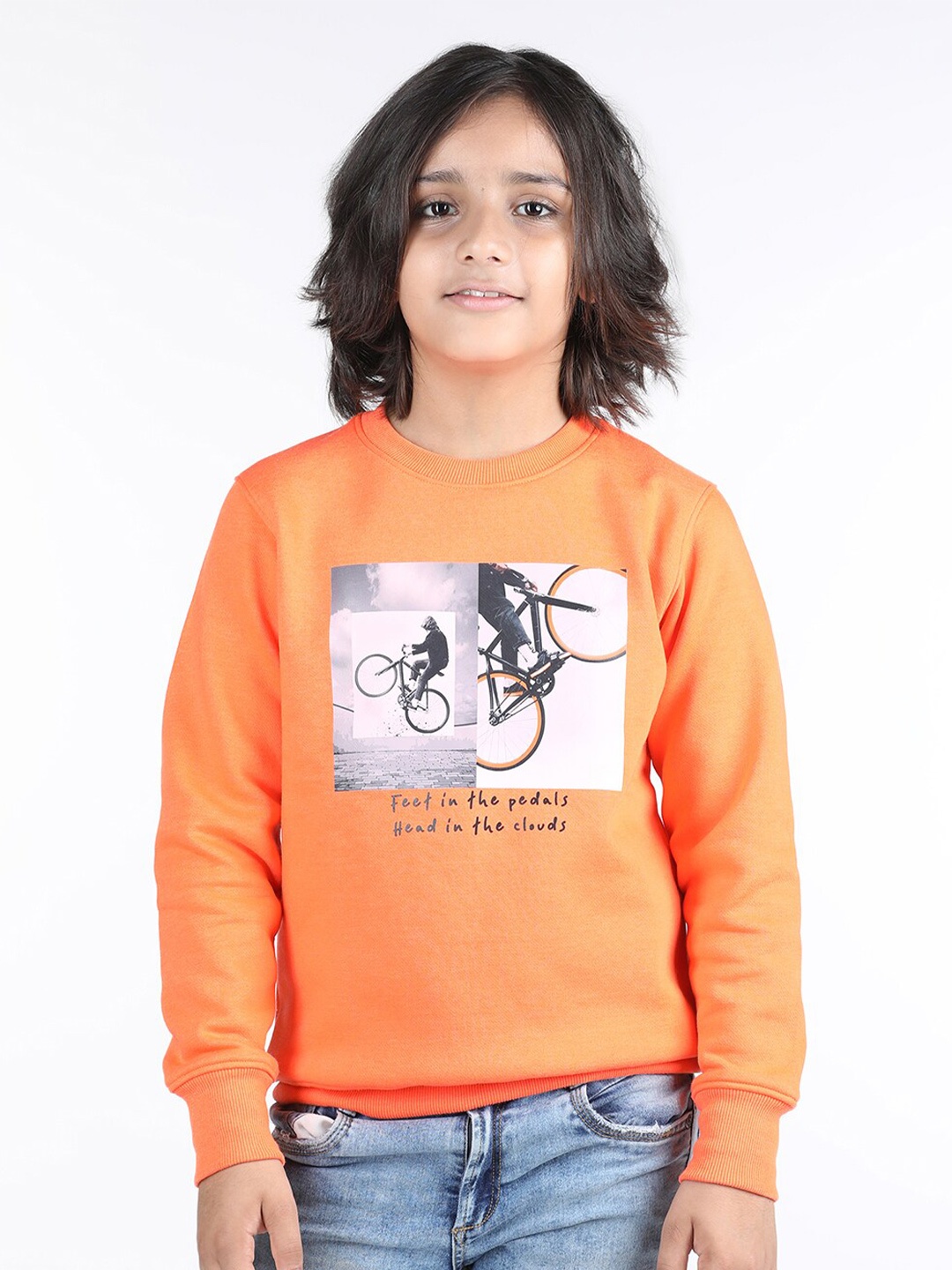 

Wingsfield Boys Graphic Printed Fleece Pullover, Orange
