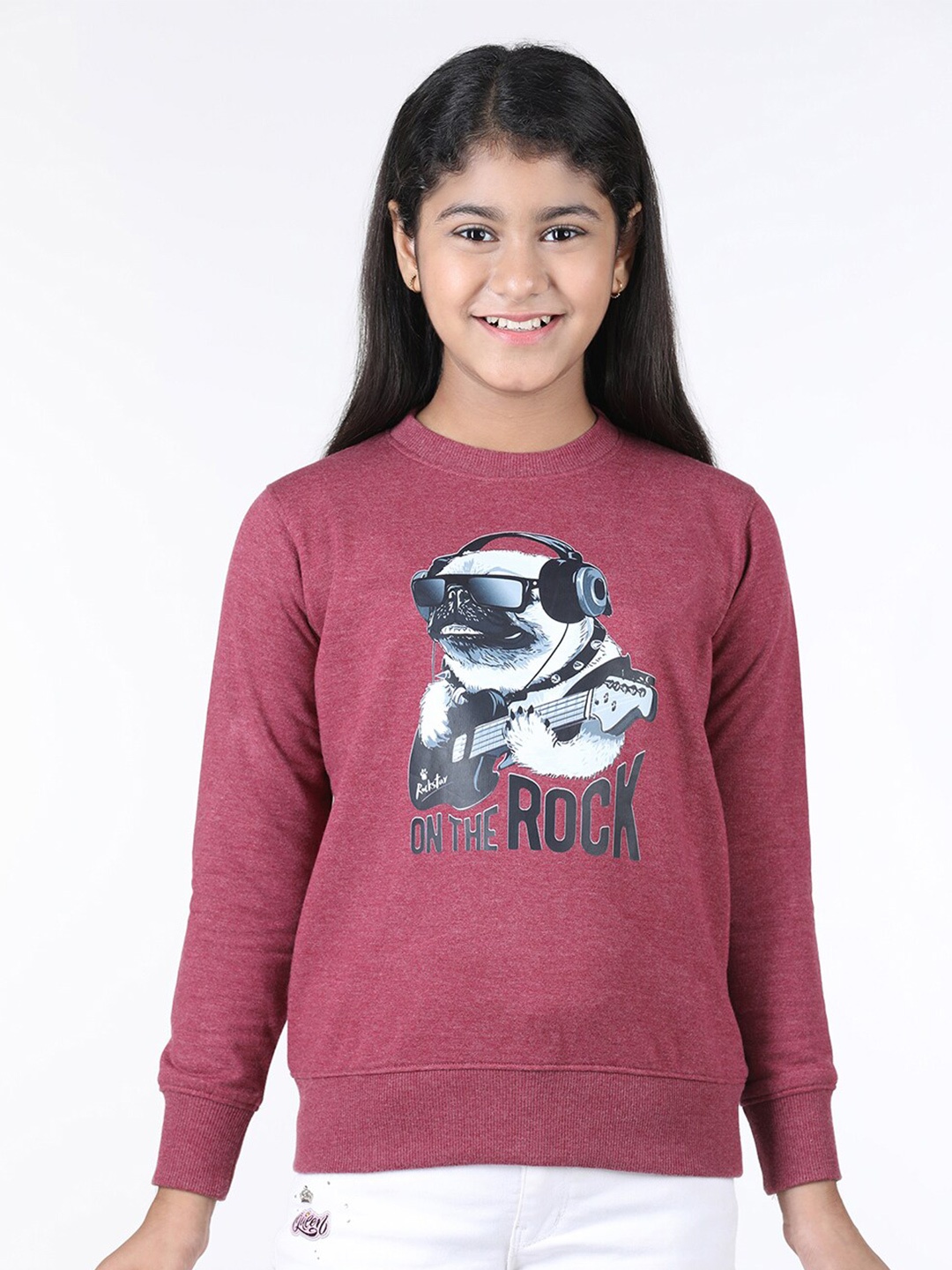 

Wingsfield Girls Graphic Printed Fleece Pullover, Maroon