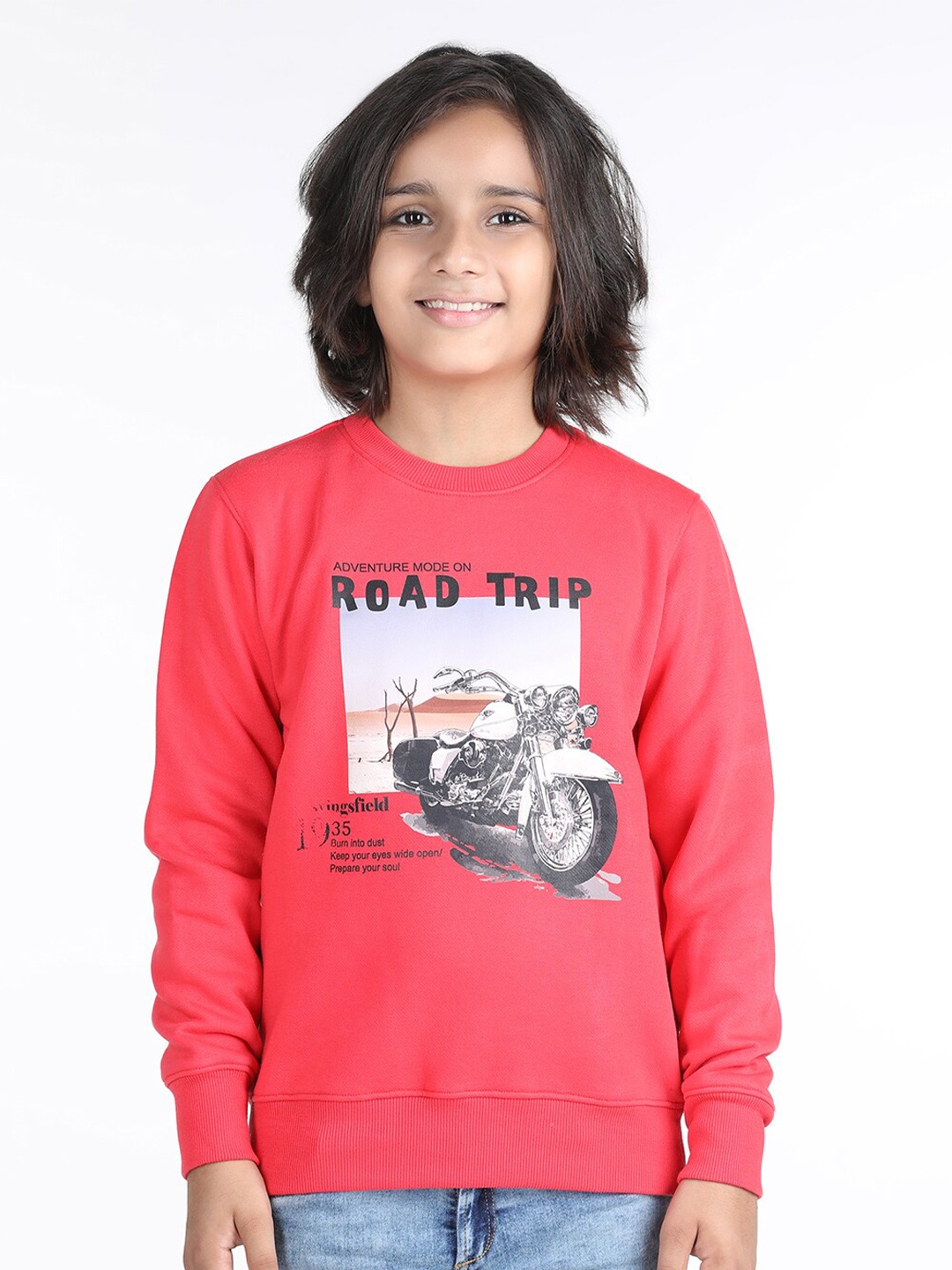 

Wingsfield Boys Graphic Printed Hooded Fleece Pullover, Coral