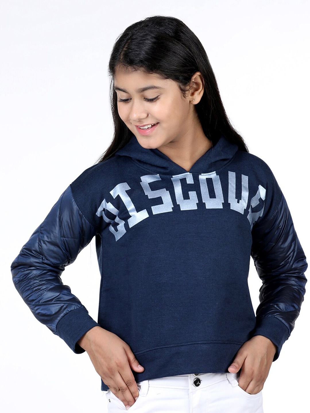 

Wingsfield Girls Typography Printed Hooded Fleece Sweatshirt, Blue