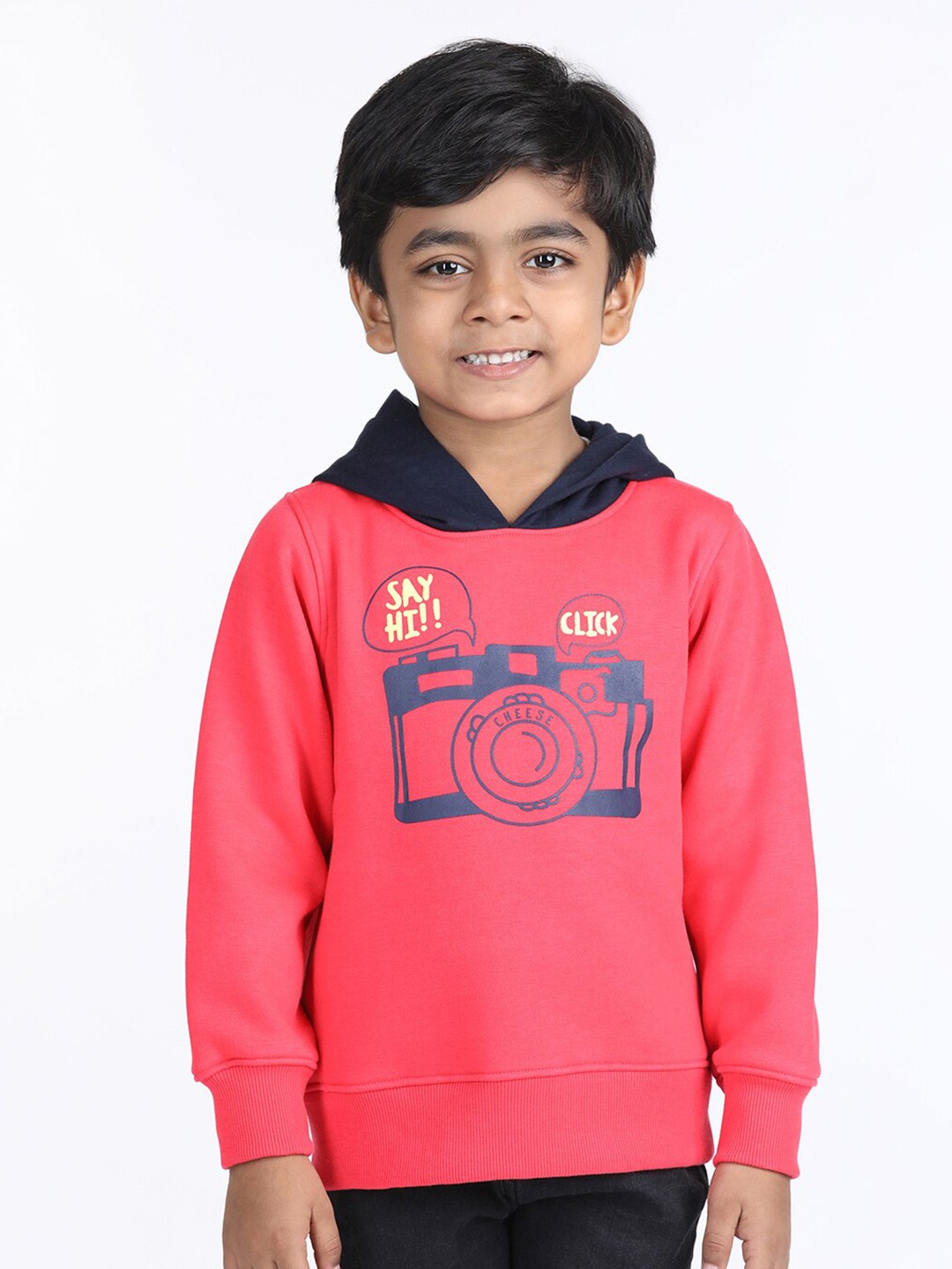 

Wingsfield Boys Printed Hooded Cotton Sweatshirt, Coral