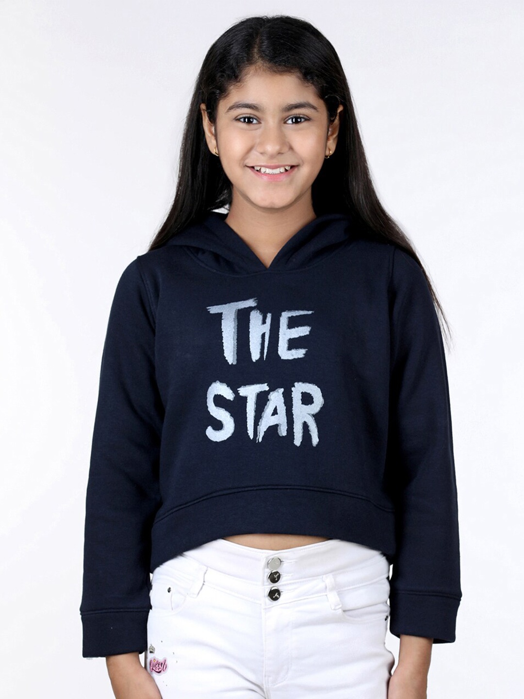 

Wingsfield Girls Printed Hooded Cotton Sweatshirt, Blue